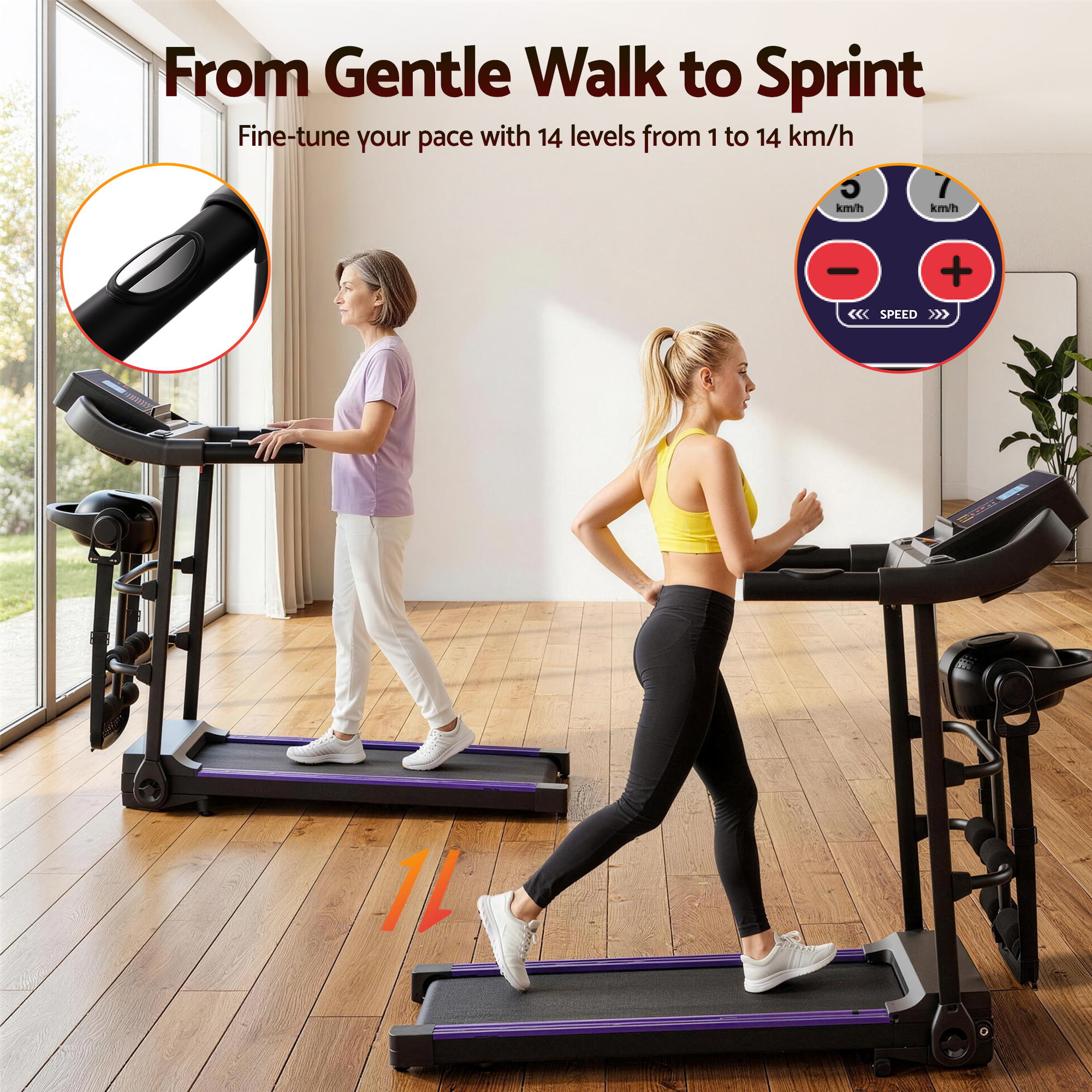 Electric Treadmill 400mm Home Gym Fitness Machine with Massager