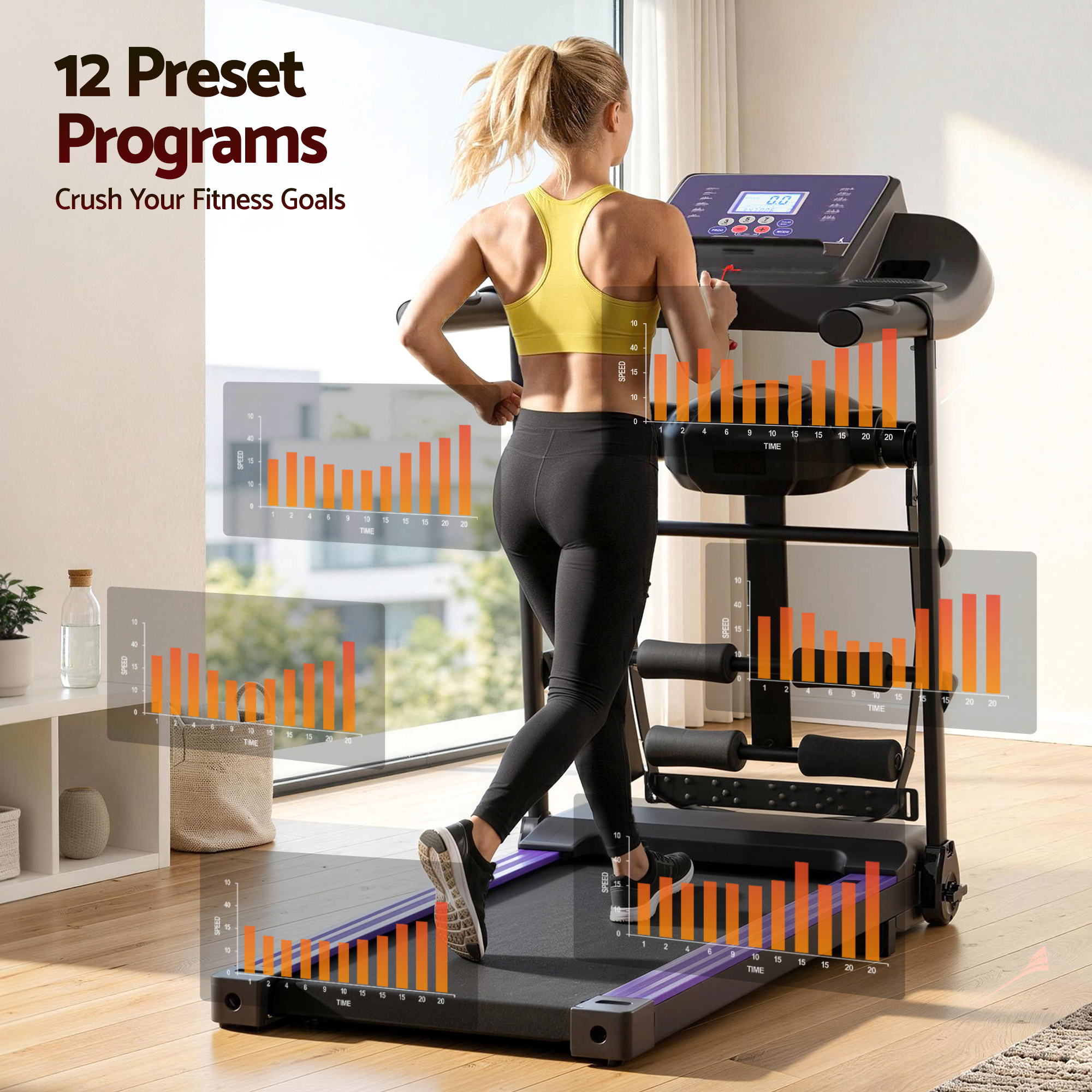 Electric Treadmill 400mm Home Gym Fitness Machine with Massager