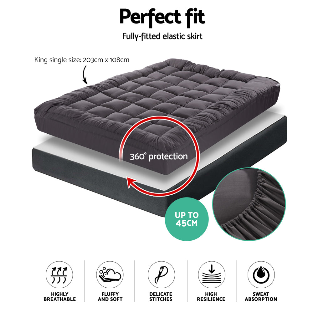King Single Mattress Topper Pillowtop Bamboo Charcoal Comfortable Support