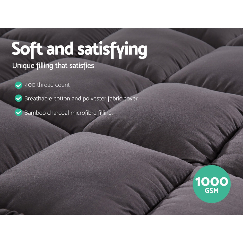 King Single Mattress Topper Pillowtop Bamboo Charcoal Comfortable Support
