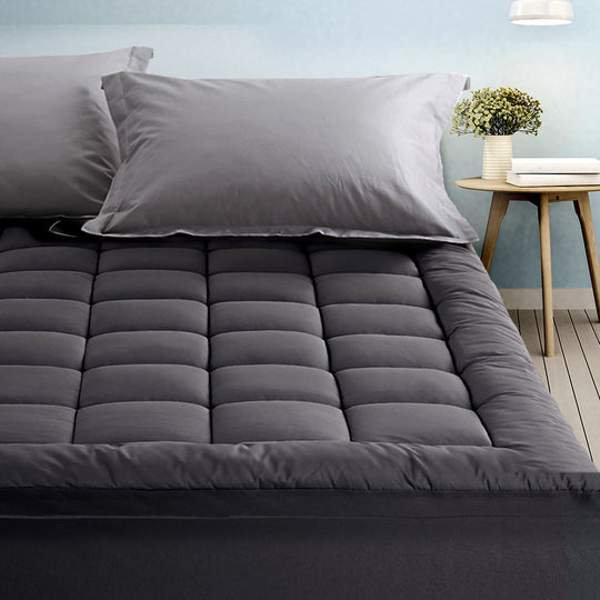 Charcoal colour - Single Mattress Topper Pillowtop 1000GSM Charcoal Microfibre Bamboo Fibre Filling Protector