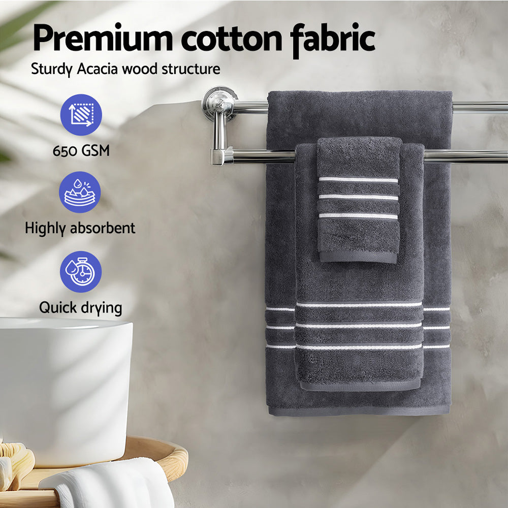 Grey colour - 6 Pack Bath Towels Set Cotton Towel Grey