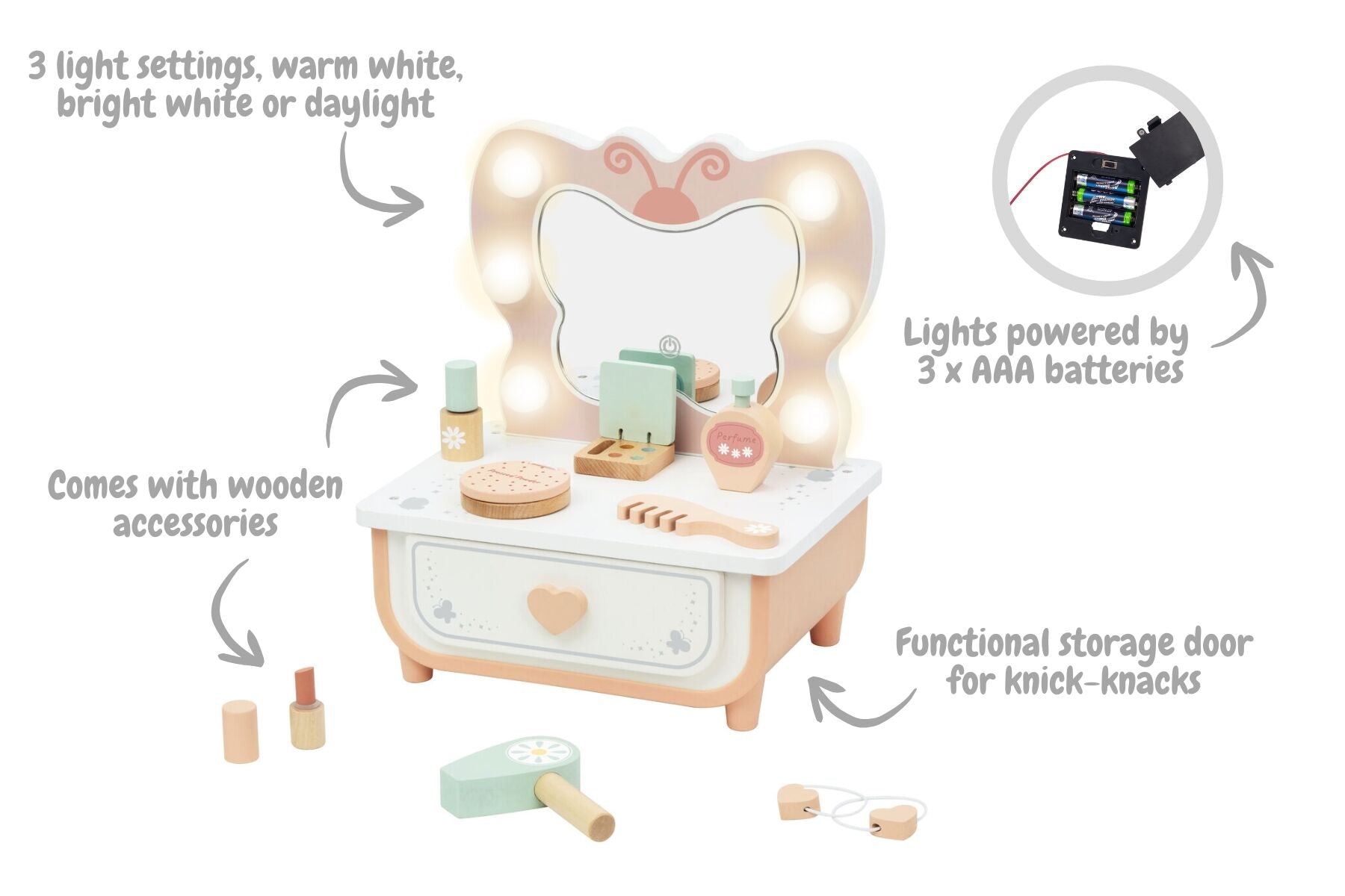 Dressing Table Butterfly White 30x22x35cm