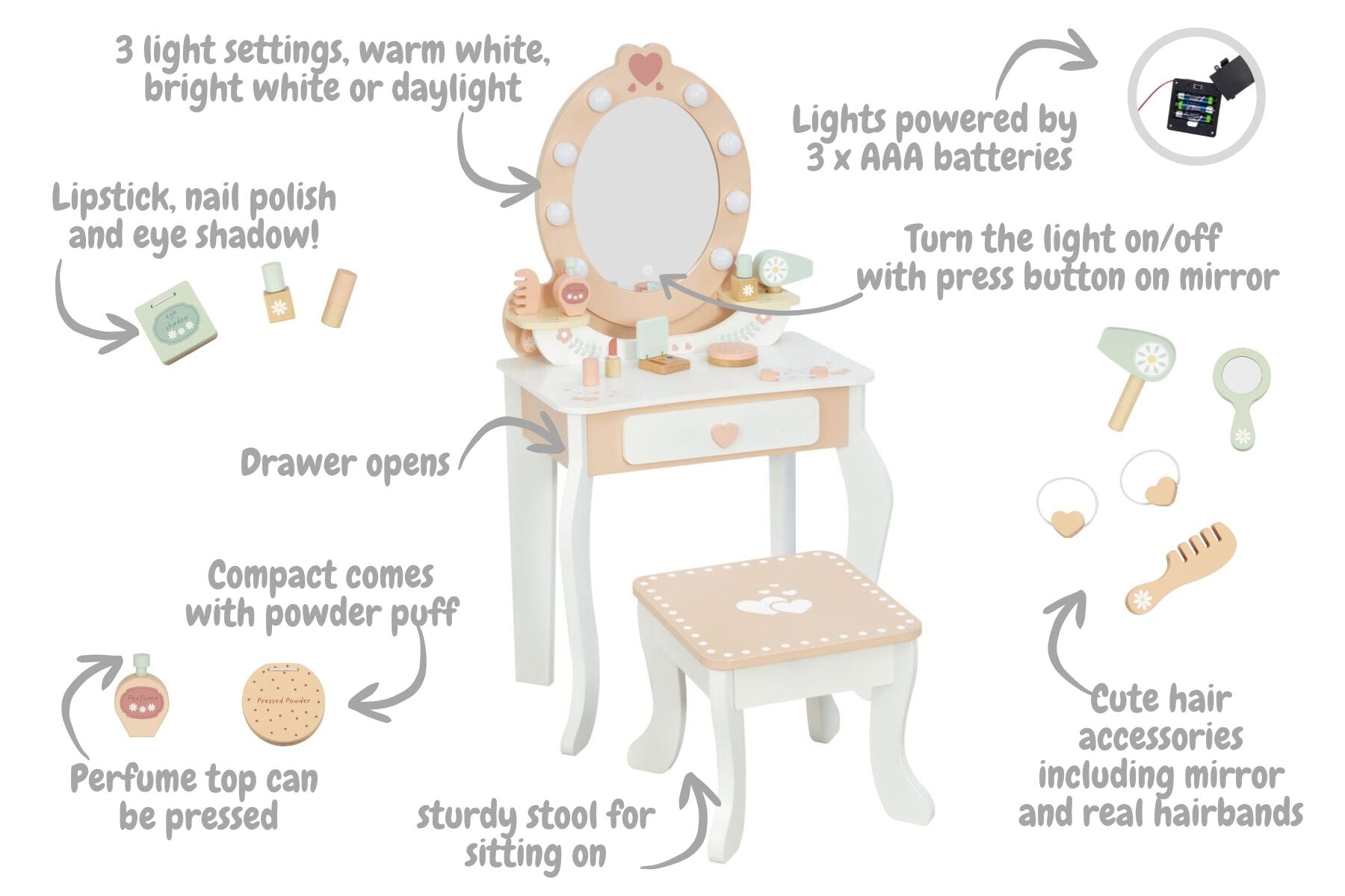 Dressing Table White Vanity 52x33x92.5cm