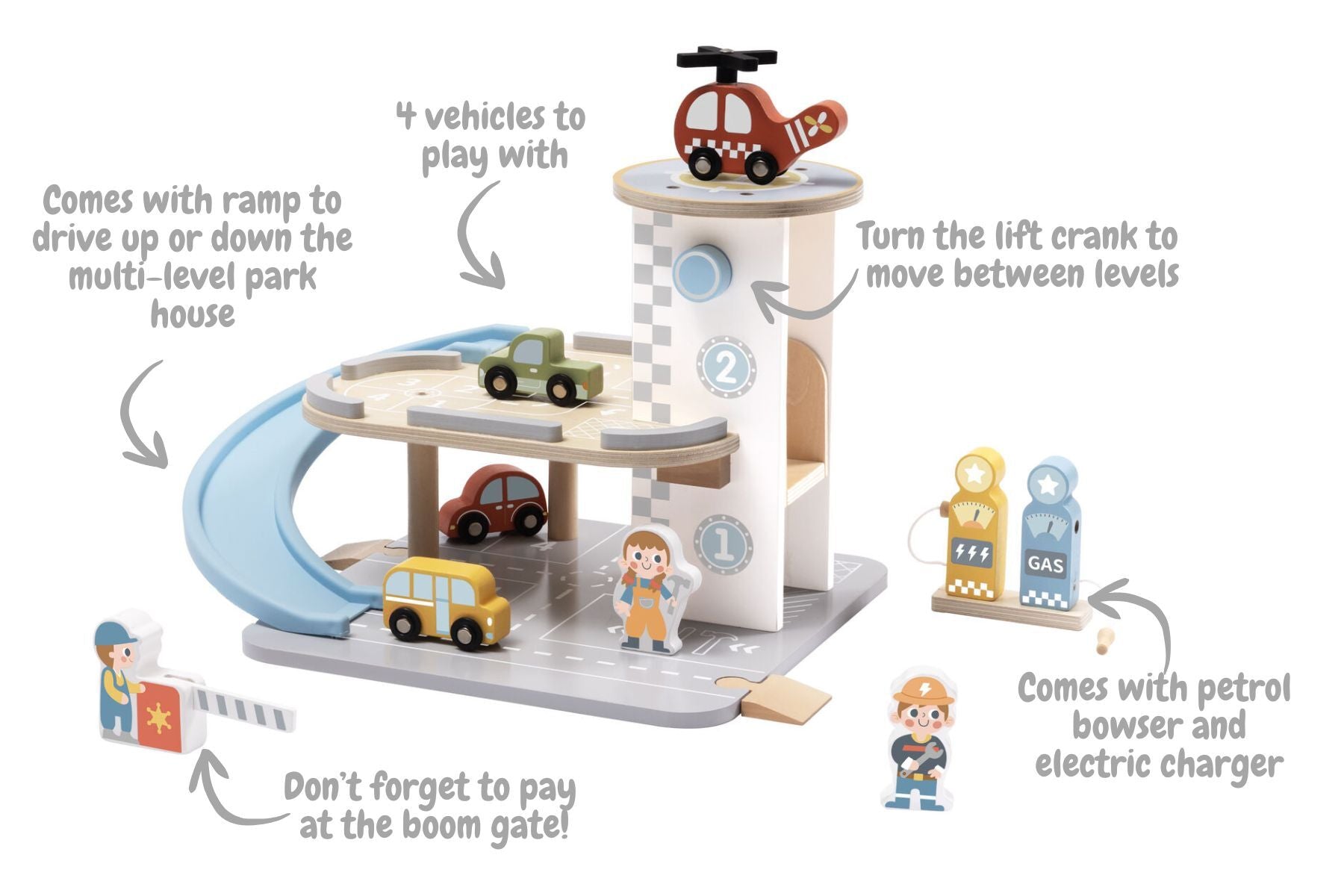 Wooden Parking Garage Playset 40x30x26cm