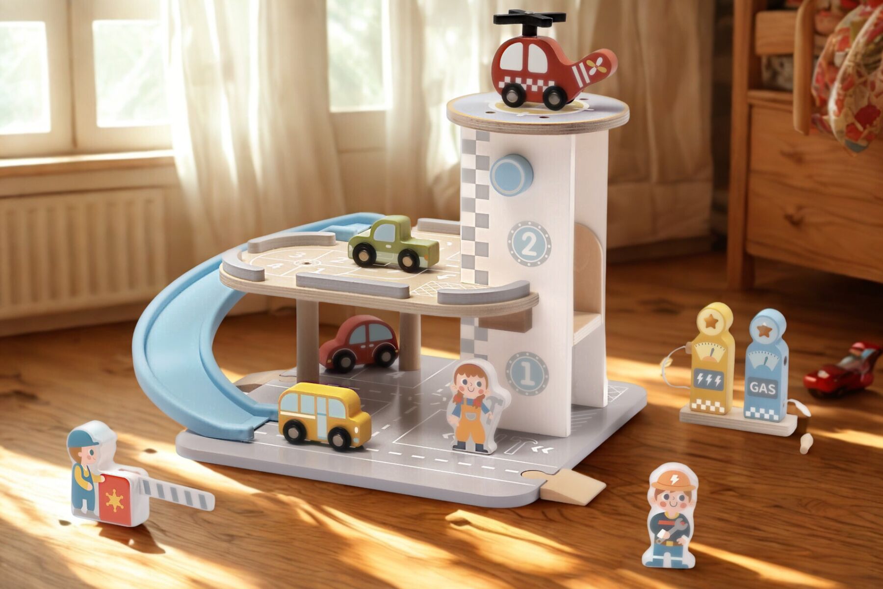 Wooden Parking Garage Playset 40x30x26cm