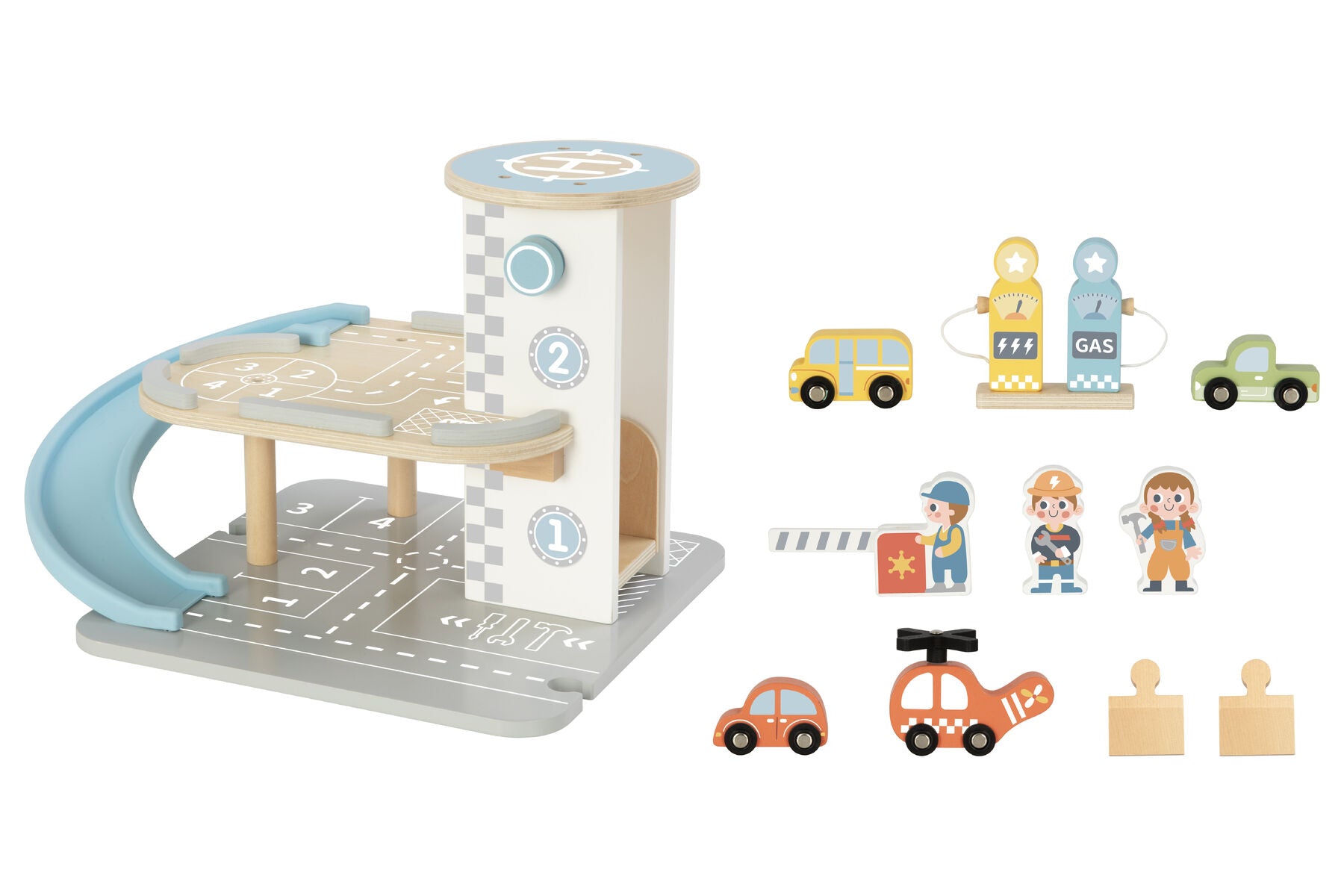 Wooden Parking Garage Playset 40x30x26cm