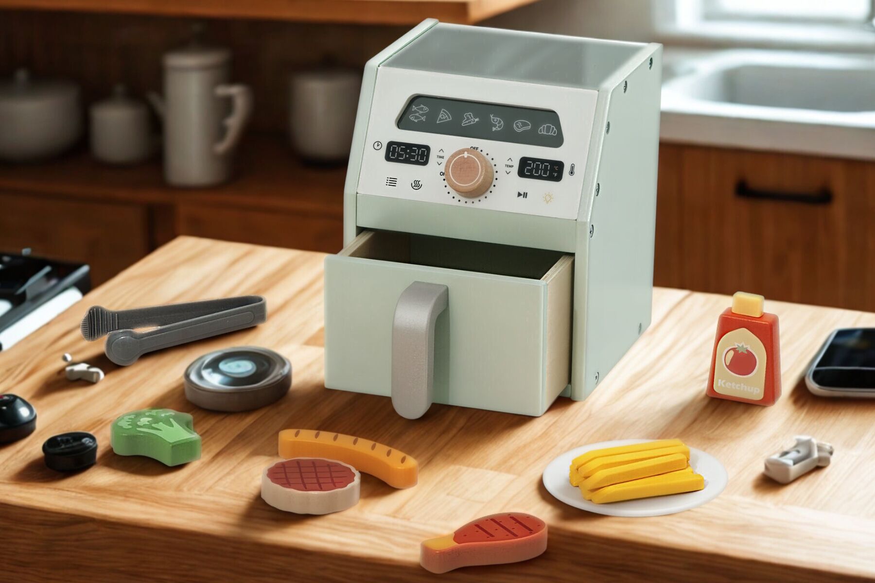 Wooden Air Fryer Playset 17x20x20cm