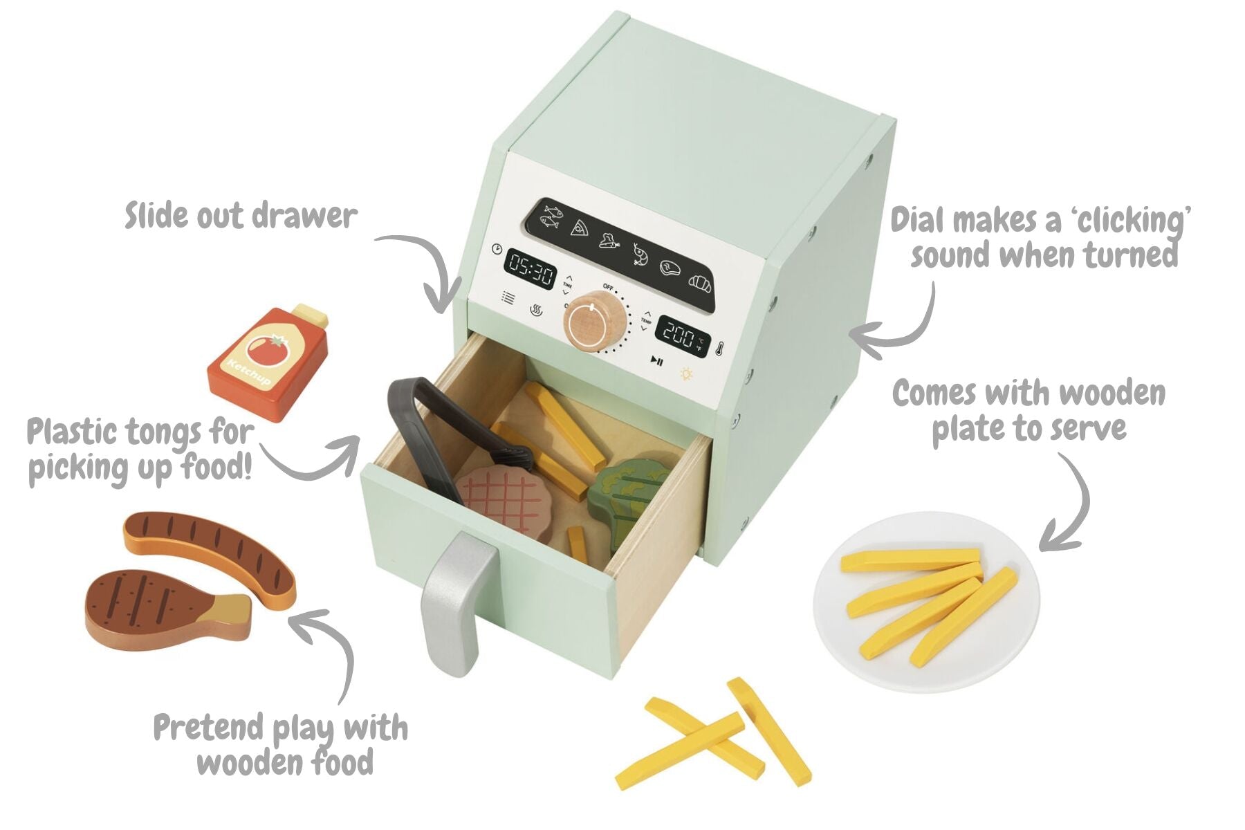 Wooden Air Fryer Playset 17x20x20cm