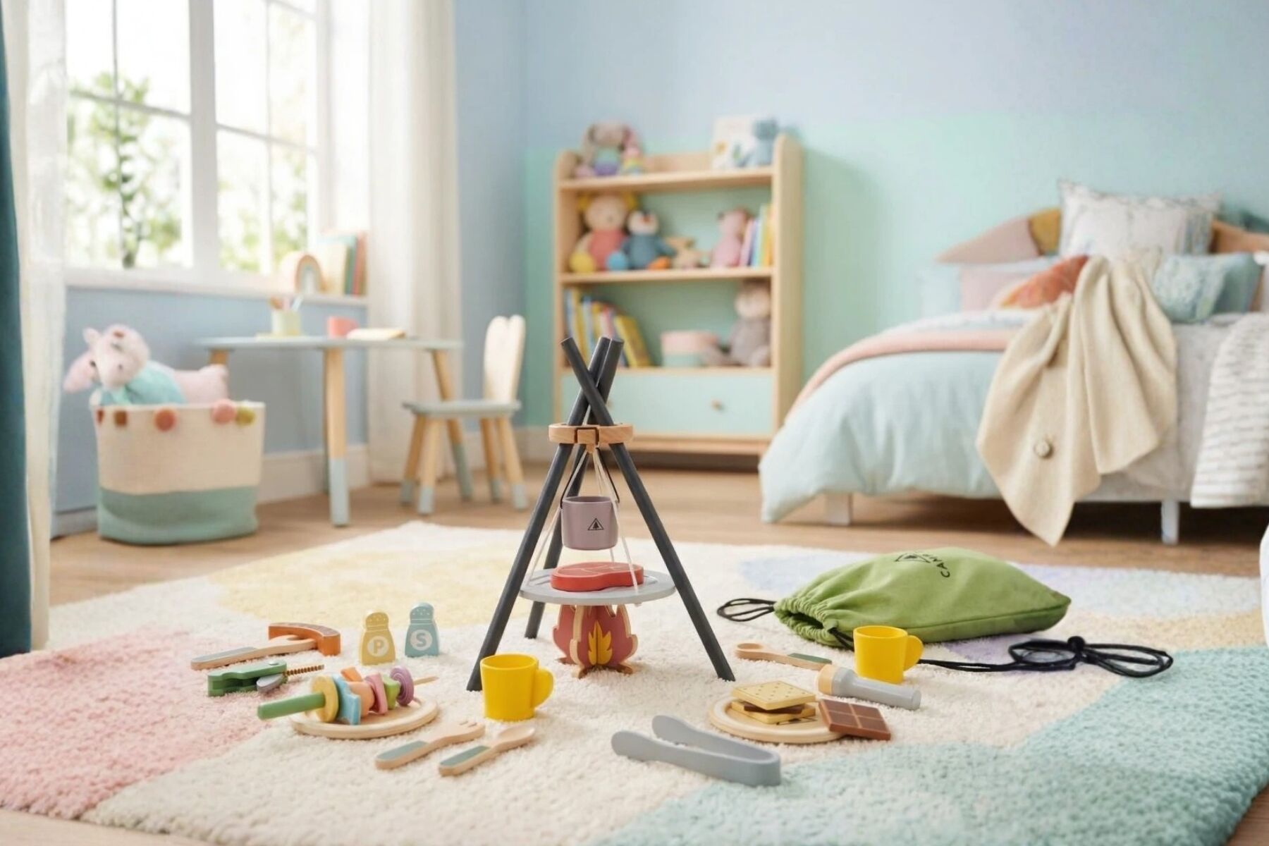Camping Play Set Wooden 22x22x33cm