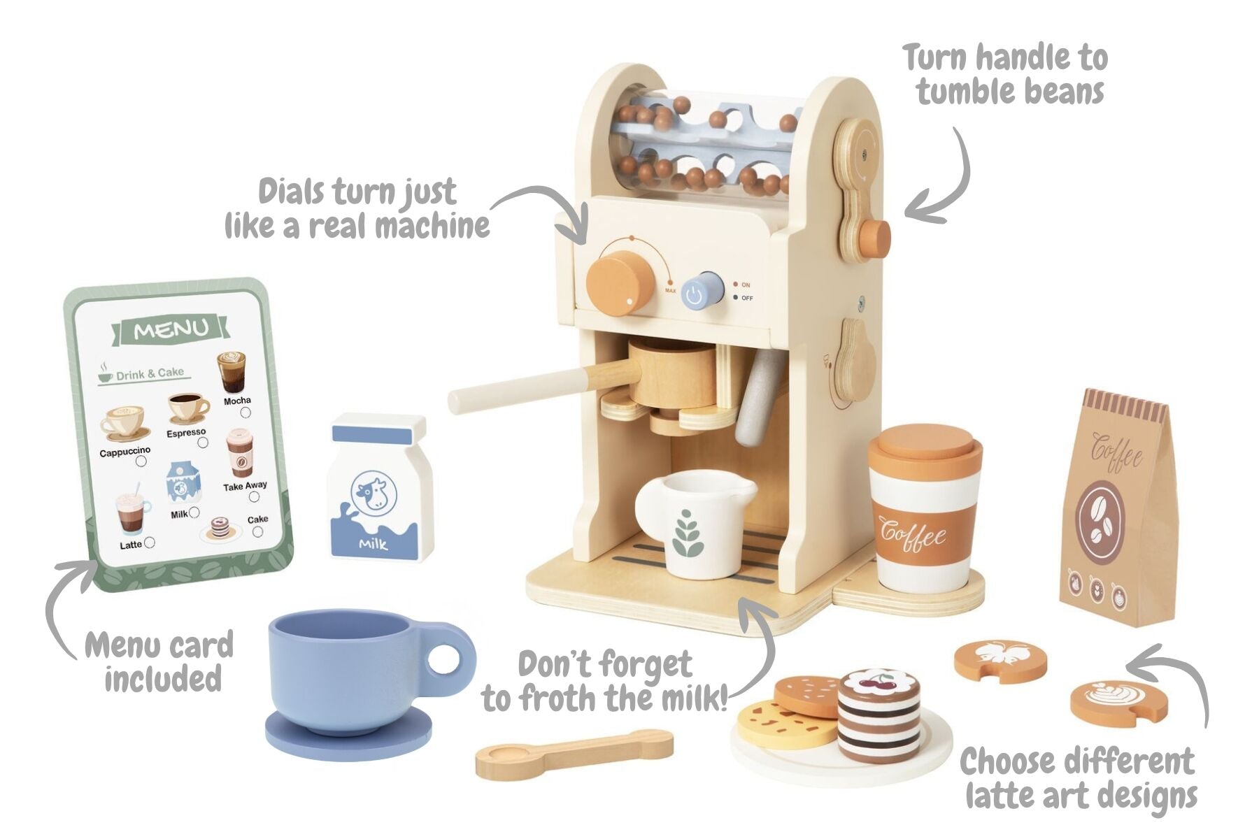 Coffee Machine Playset Wooden 14x14x25cm