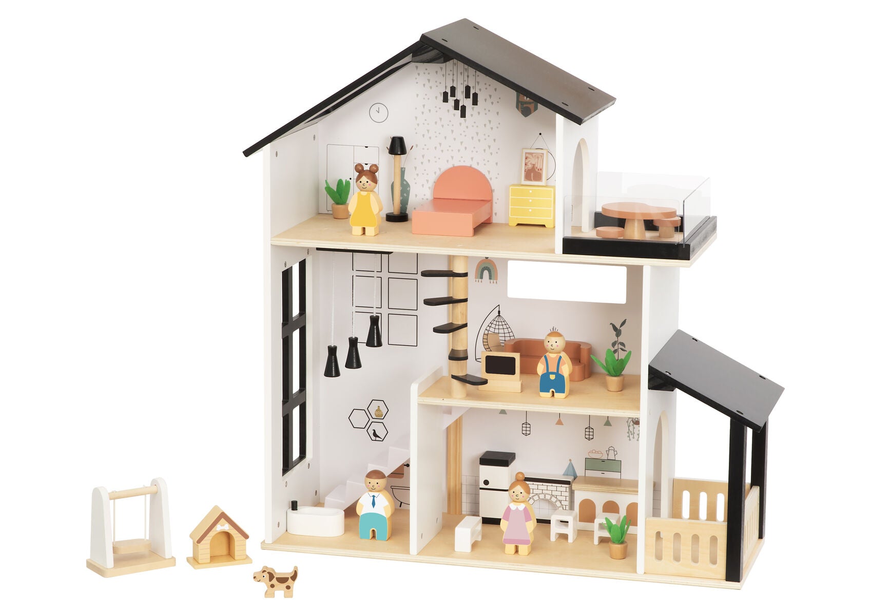 Wooden Doll House Three Level 67x9.5x35cm