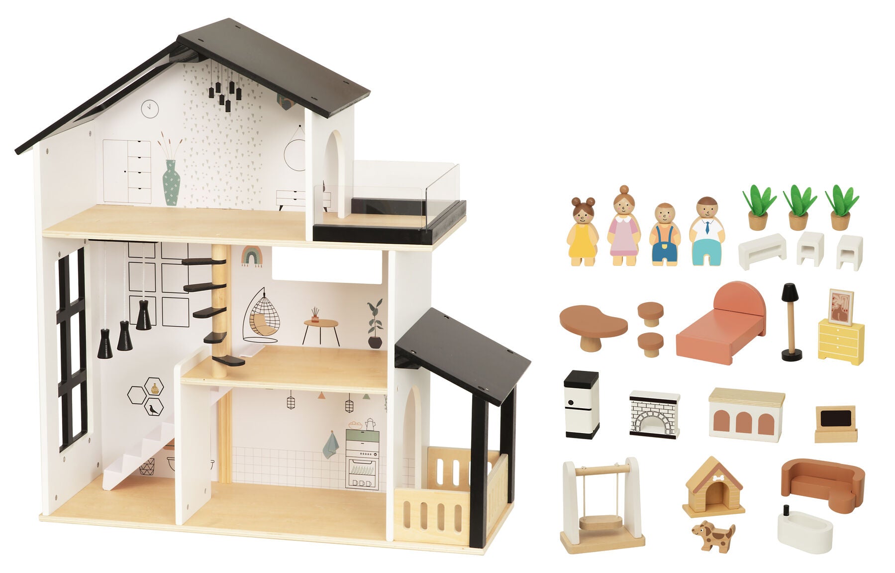 Wooden Doll House Three Level 67x9.5x35cm