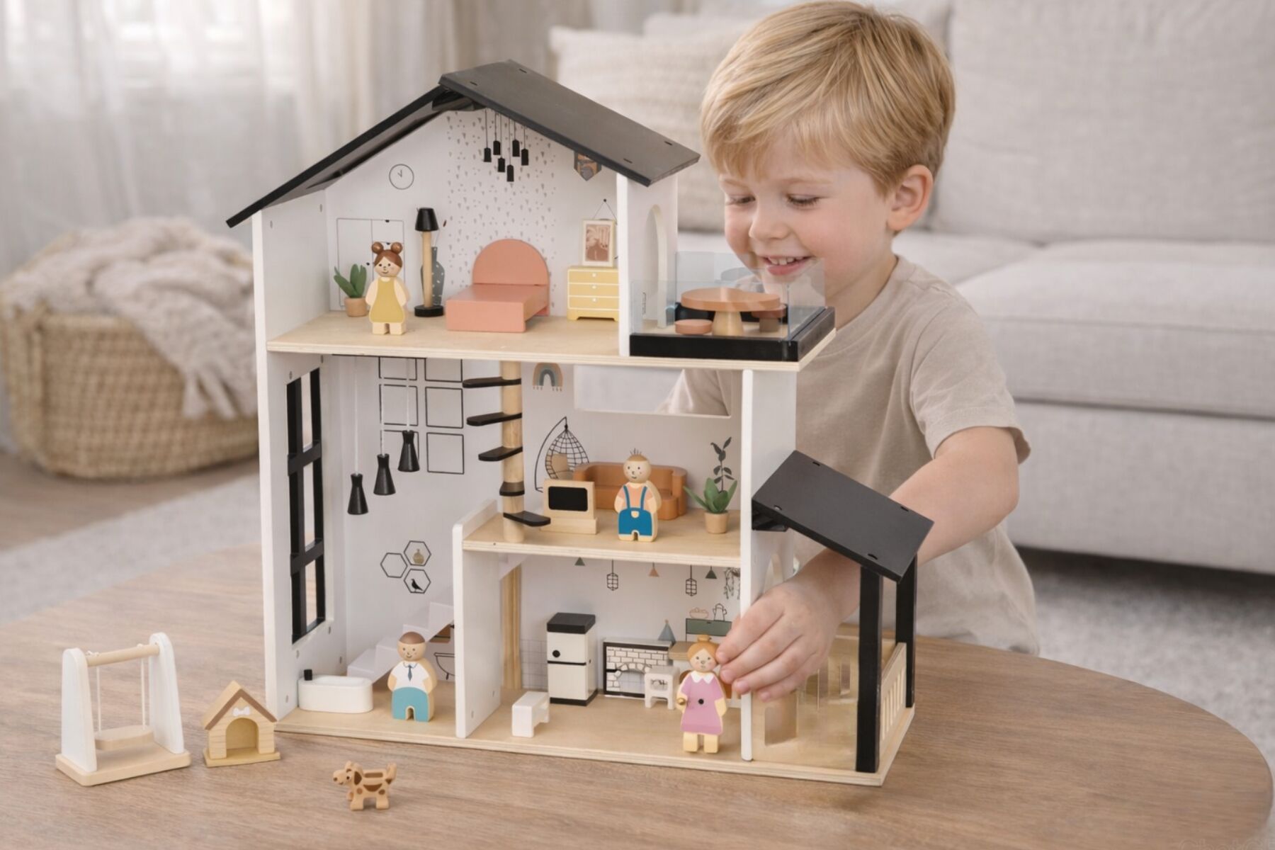 Wooden Doll House Three Level 67x9.5x35cm