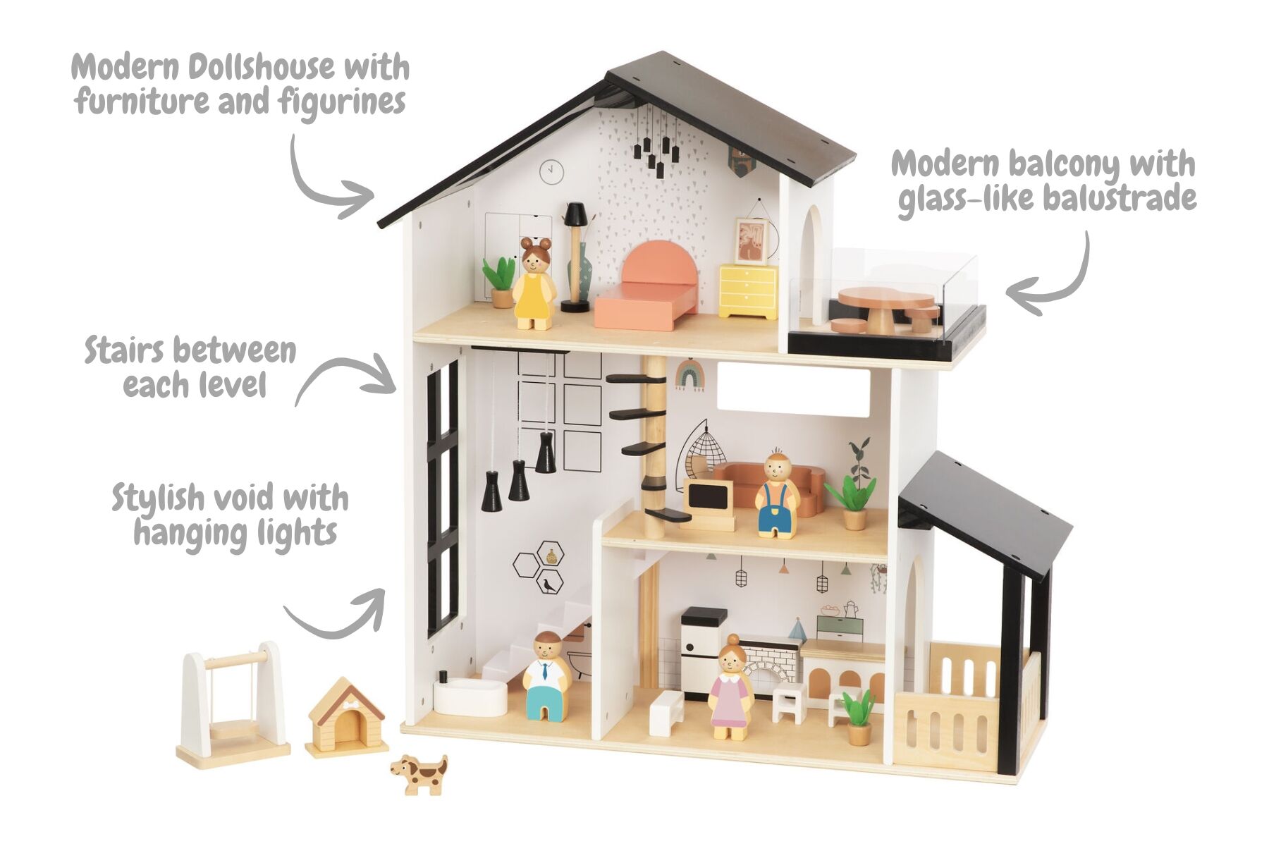 Wooden Doll House Three Level 67x9.5x35cm