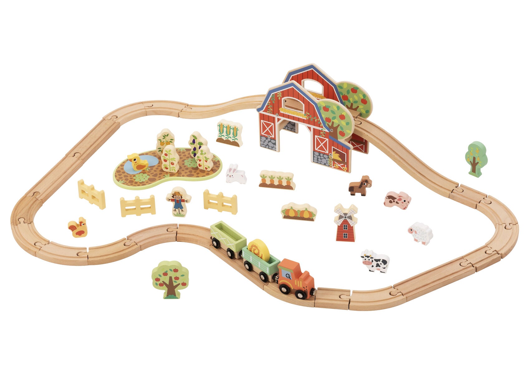Farm Train Set Wooden 96x40x16cm