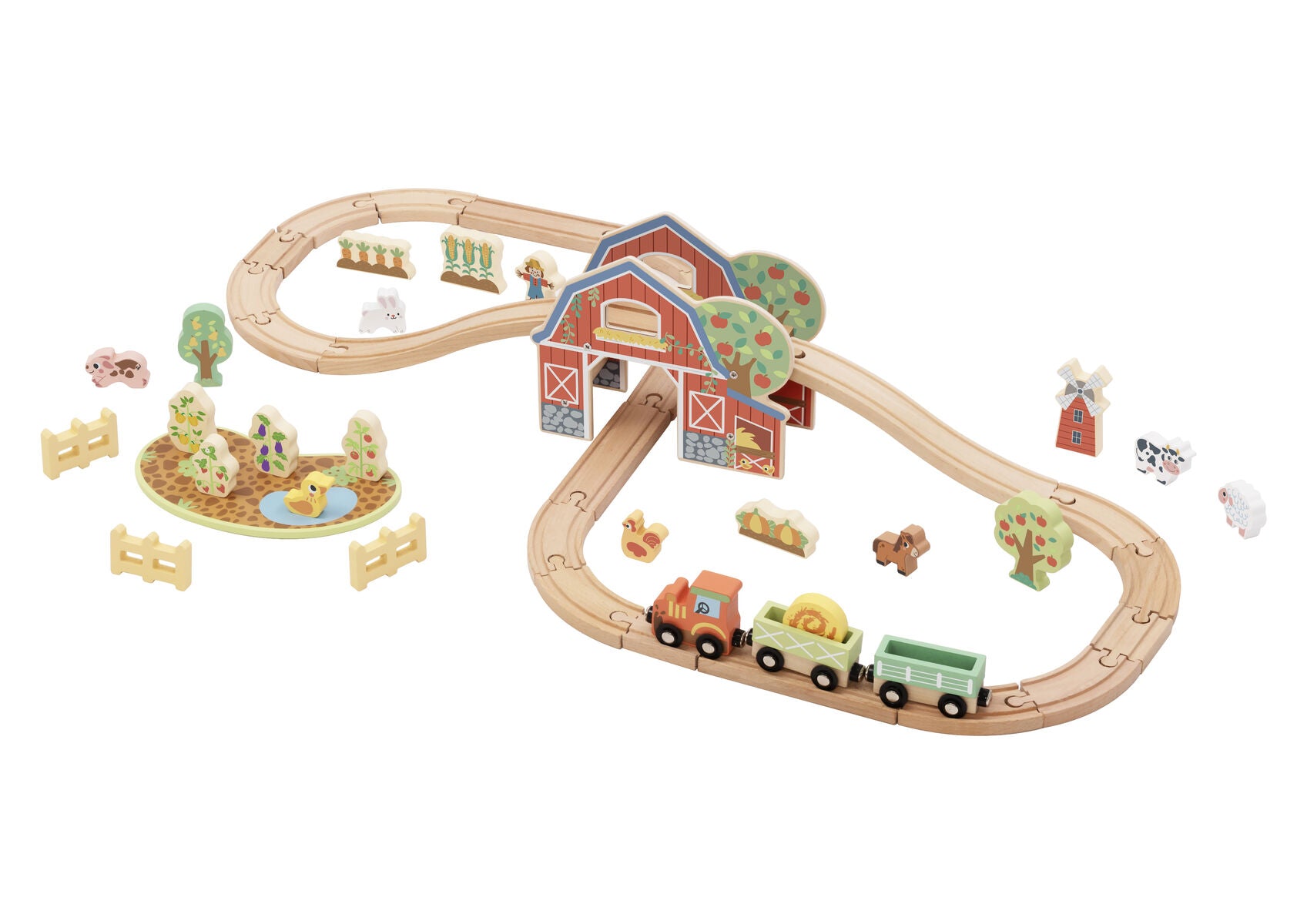 Farm Train Set Wooden 96x40x16cm