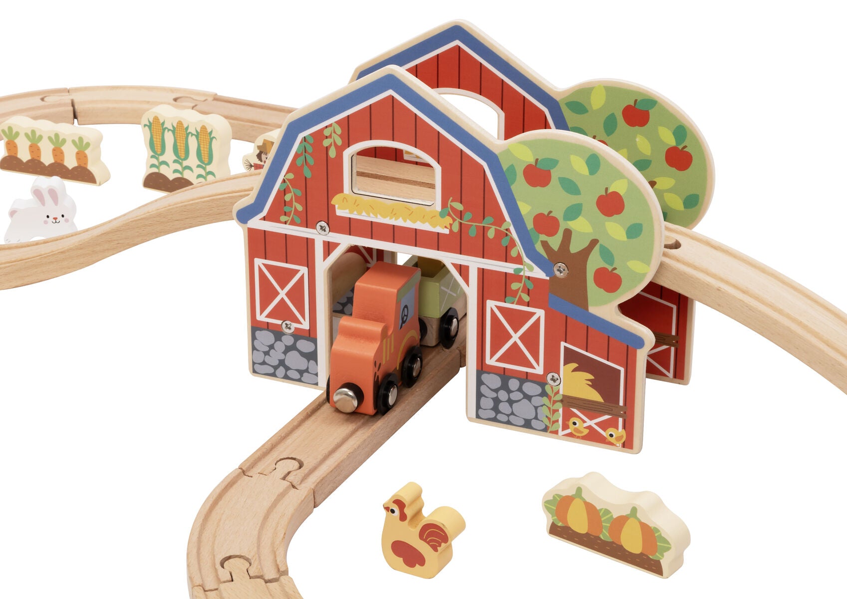 Farm Train Set Wooden 96x40x16cm