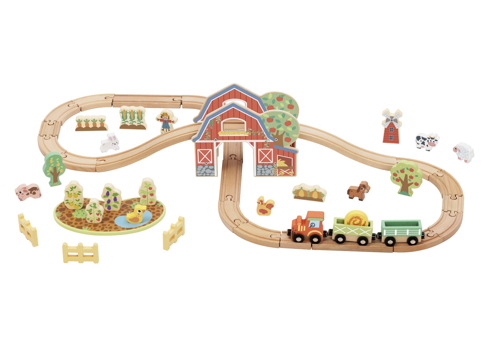 Farm Train Set Wooden 96x40x16cm