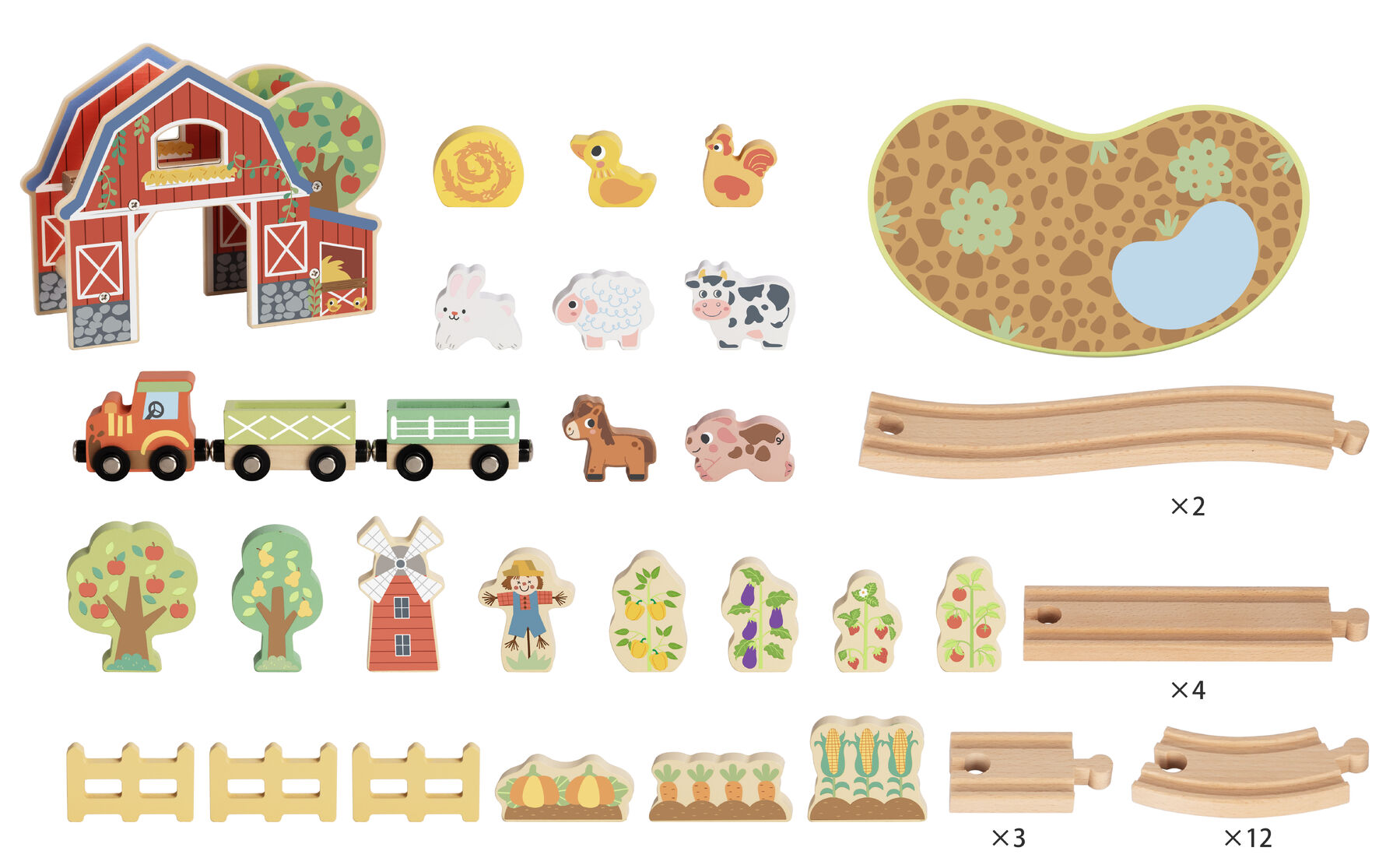 Farm Train Set Wooden 96x40x16cm
