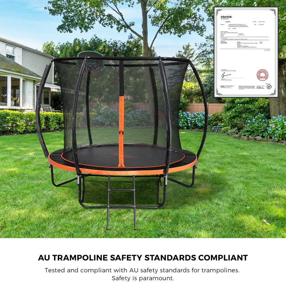 10FT/12FT Kids Trampline Safety Net Basketball Set Ladder Round