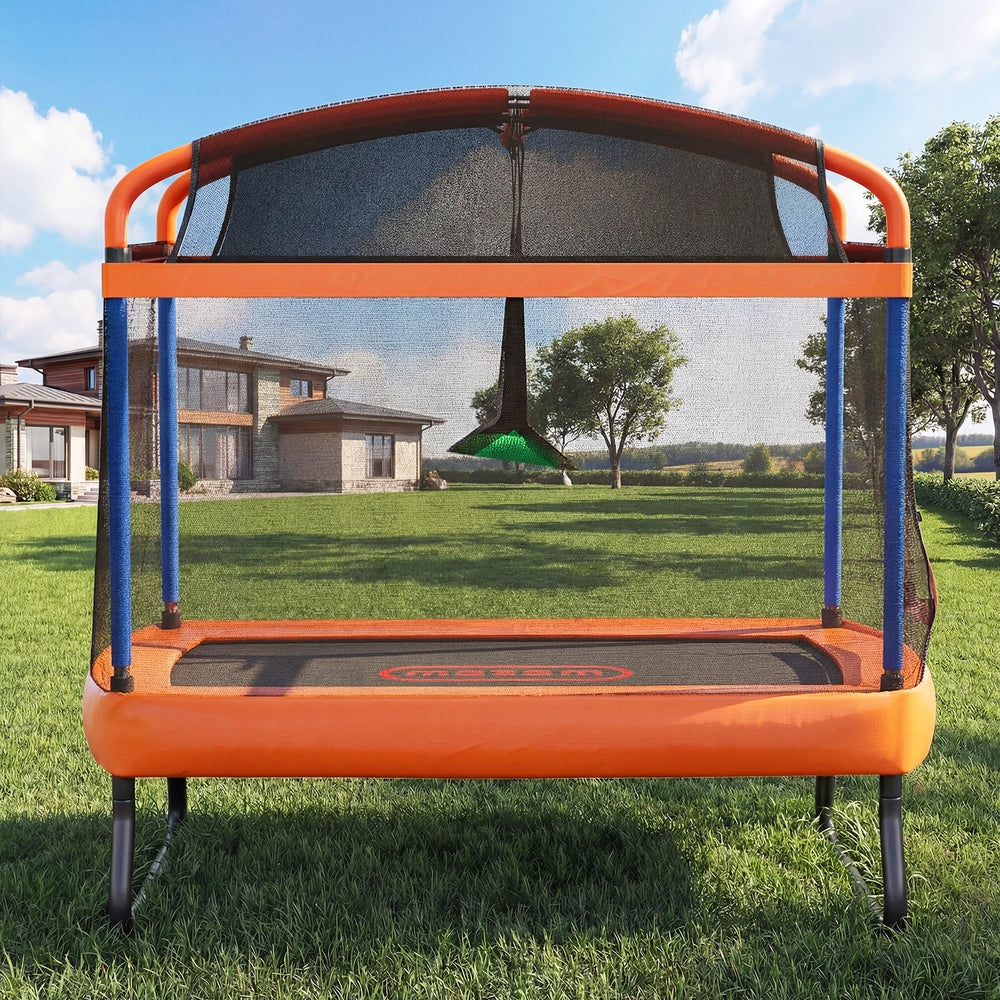 6ft Kids Trampoline With Swing Bar And Rectangular Safety Enclosure
