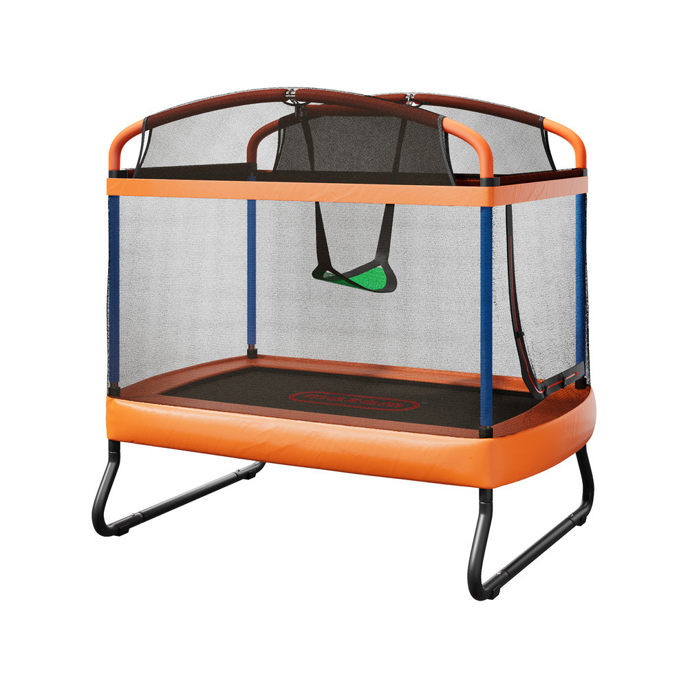 6ft Kids Trampoline With Swing Bar And Rectangular Safety Enclosure
