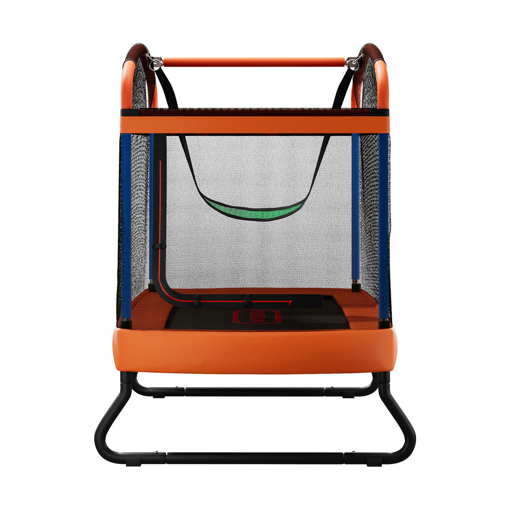 6ft Kids Trampoline With Swing Bar And Rectangular Safety Enclosure
