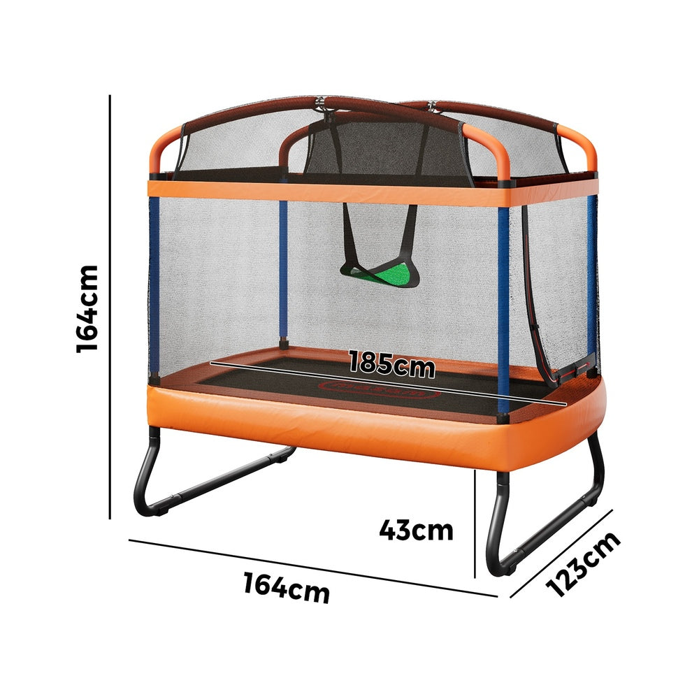 6ft Kids Trampoline With Swing Bar And Rectangular Safety Enclosure