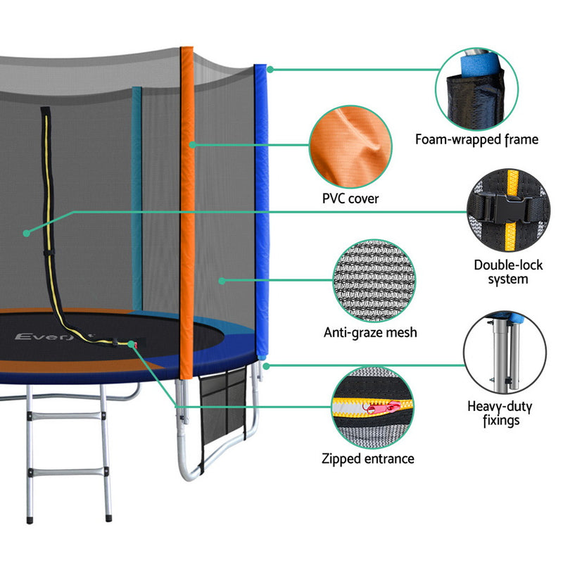 8Ft Trampoline For Kids With Ladder Enclosure Safety Net