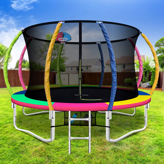 12ft Trampoline Rebounder for Kids, Everfit Round Basketball Hoop