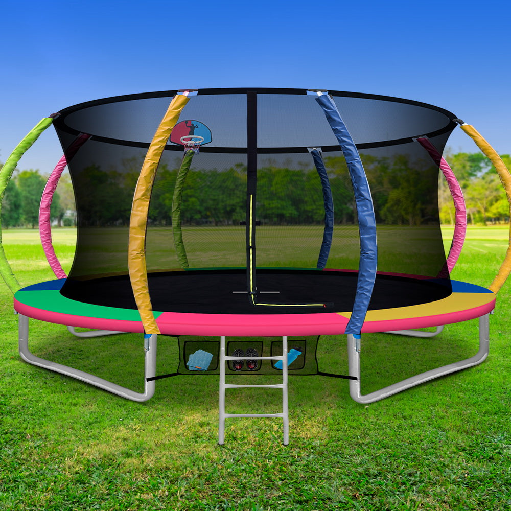 14ft Trampoline Kids Trampoline Rebounder w/ Ladder Basketball Hoop
