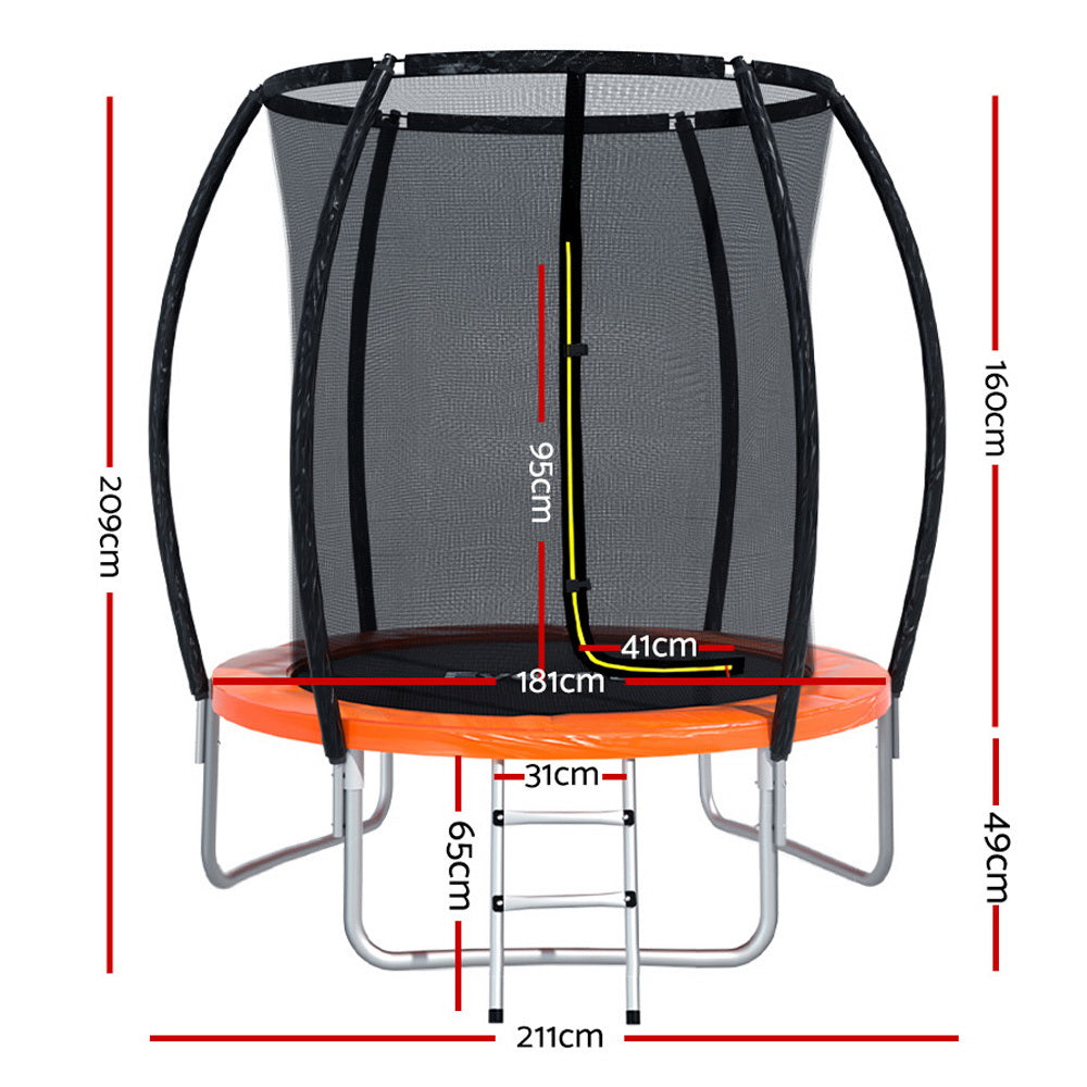 6FT Kids Trampolines Cover with Safety Net Pad in Multi-colored/Orange