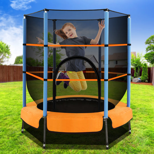 Orange colour - 4.5FT Trampoline for Kids Trampoline w/ Enclosure Safety Net Rebounder Gift Orange