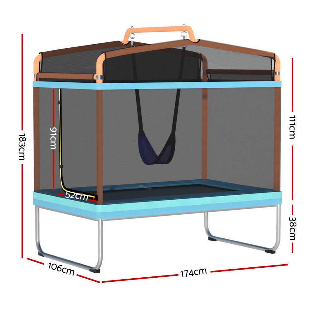6FT Trampoline Kids Rectangle Trampoline w/ Swing Enclosure Safety Net Orange