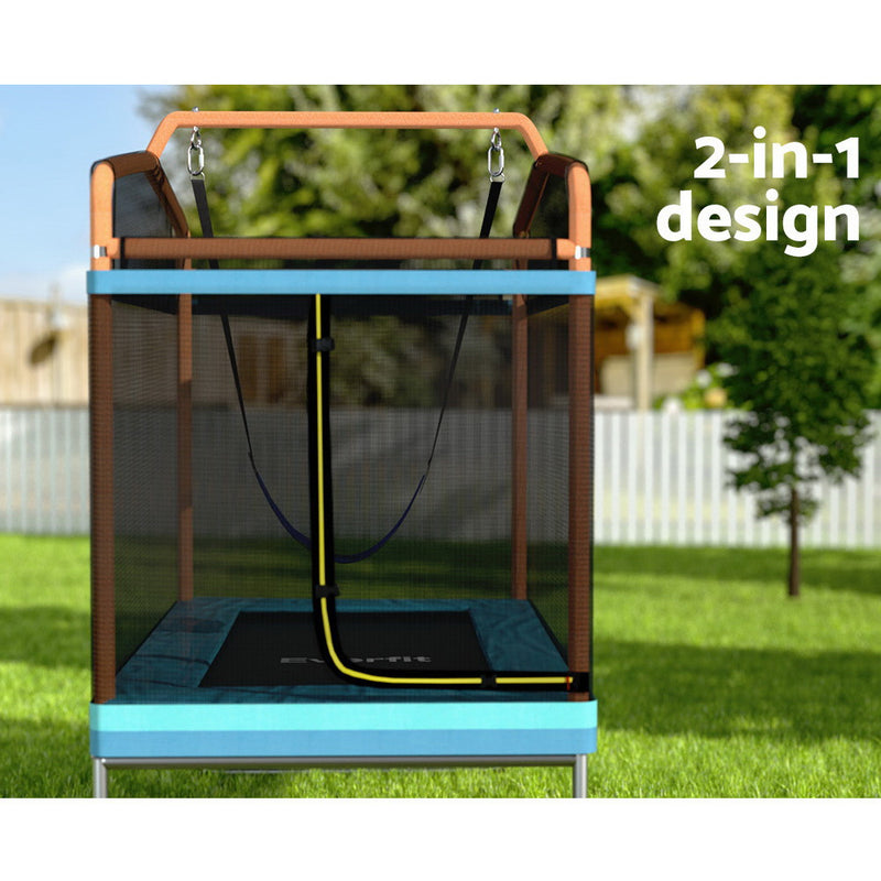 6FT Trampoline Kids Rectangle Trampoline w/ Swing Enclosure
