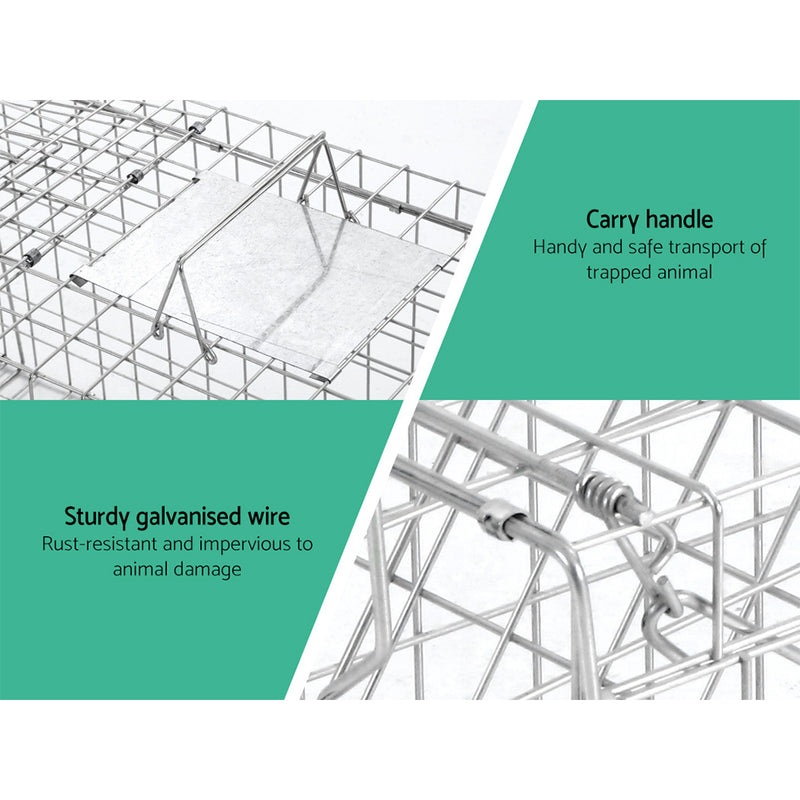 Steel finish - Large Humane Animal Trap Cage Galvanised Steel Foldable Live Catch