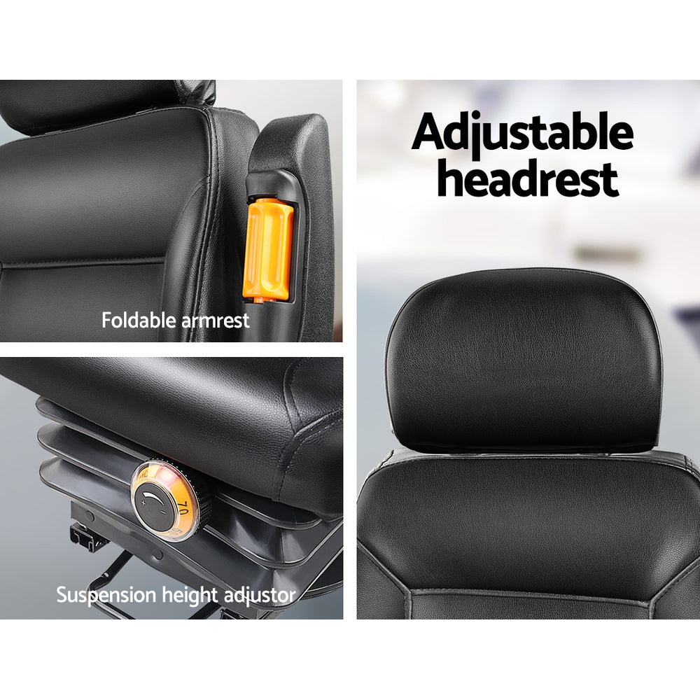Tractor Seat Forklift Excavator Truck Backrest Chair Pu Leather - Giantz Adjustbale Suspension Black