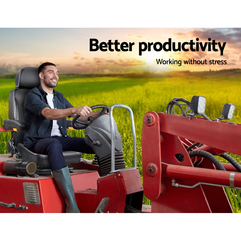 Giantz Adjustbale Suspension Black - Tractor Seat Forklift Excavator Truck Backrest Chair Pu Leather