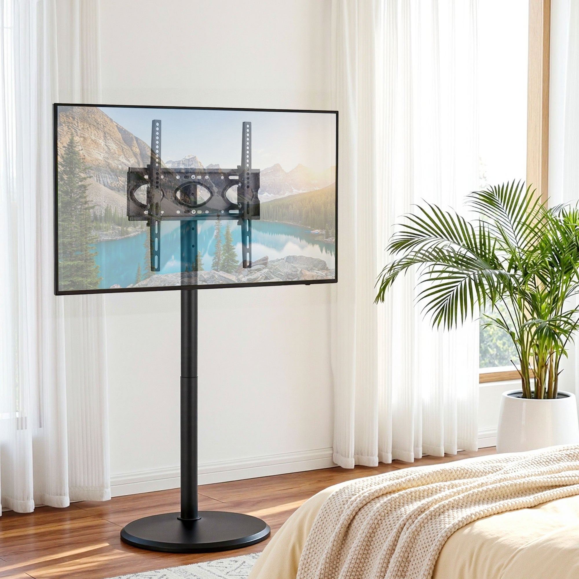 32-55 Inch Mobile TV Stand with Wheels Adjustable Height Tilt Floor Mount
