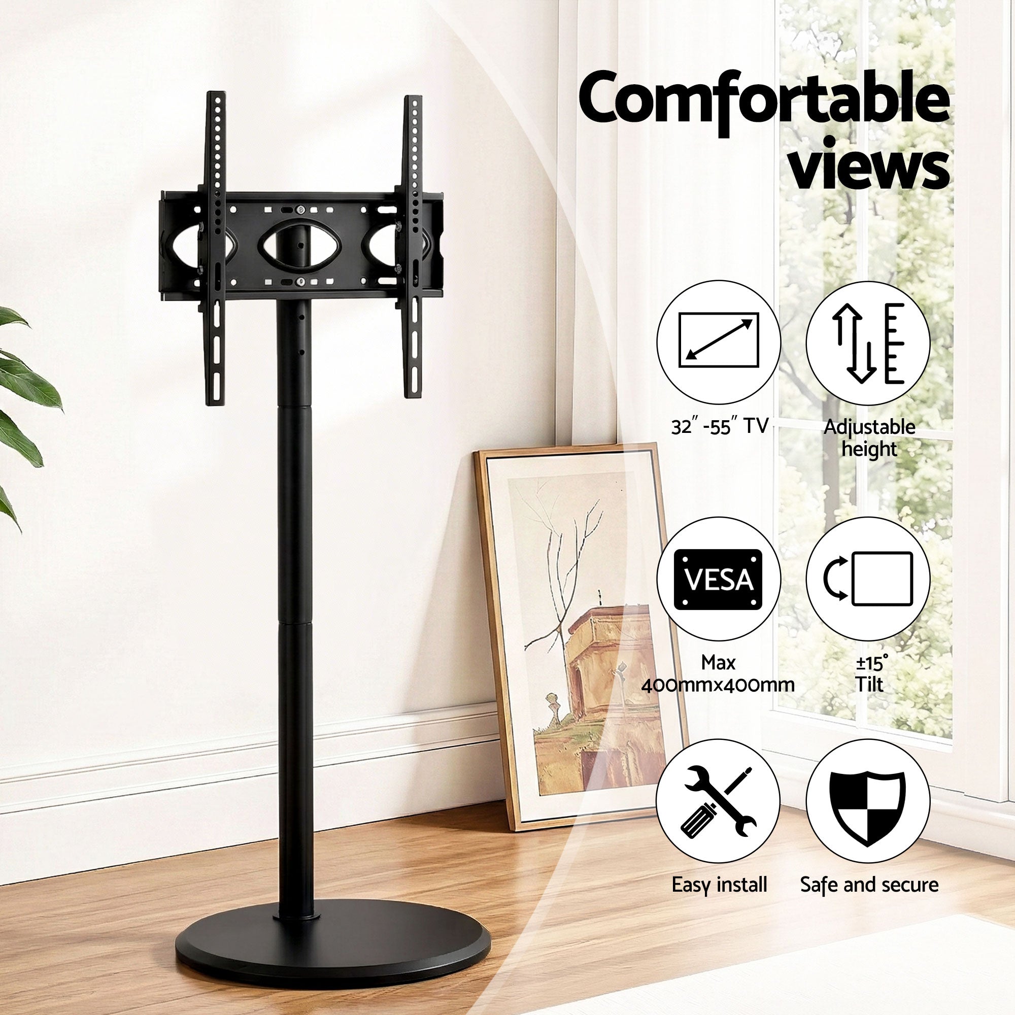 32-55 Inch Mobile TV Stand with Wheels Adjustable Height Tilt Floor Mount