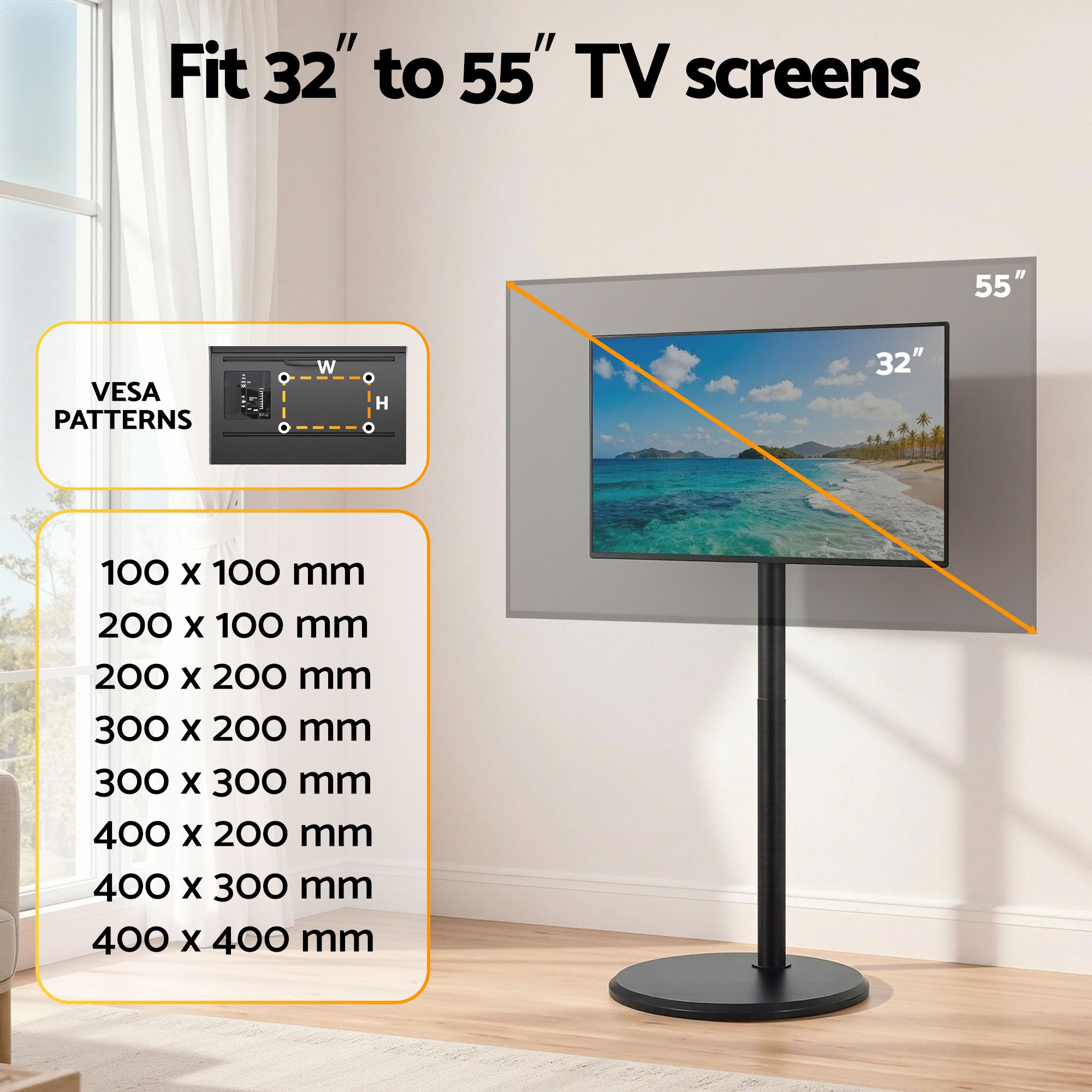 32-55 Inch Mobile TV Stand with Wheels Adjustable Height Tilt Floor Mount