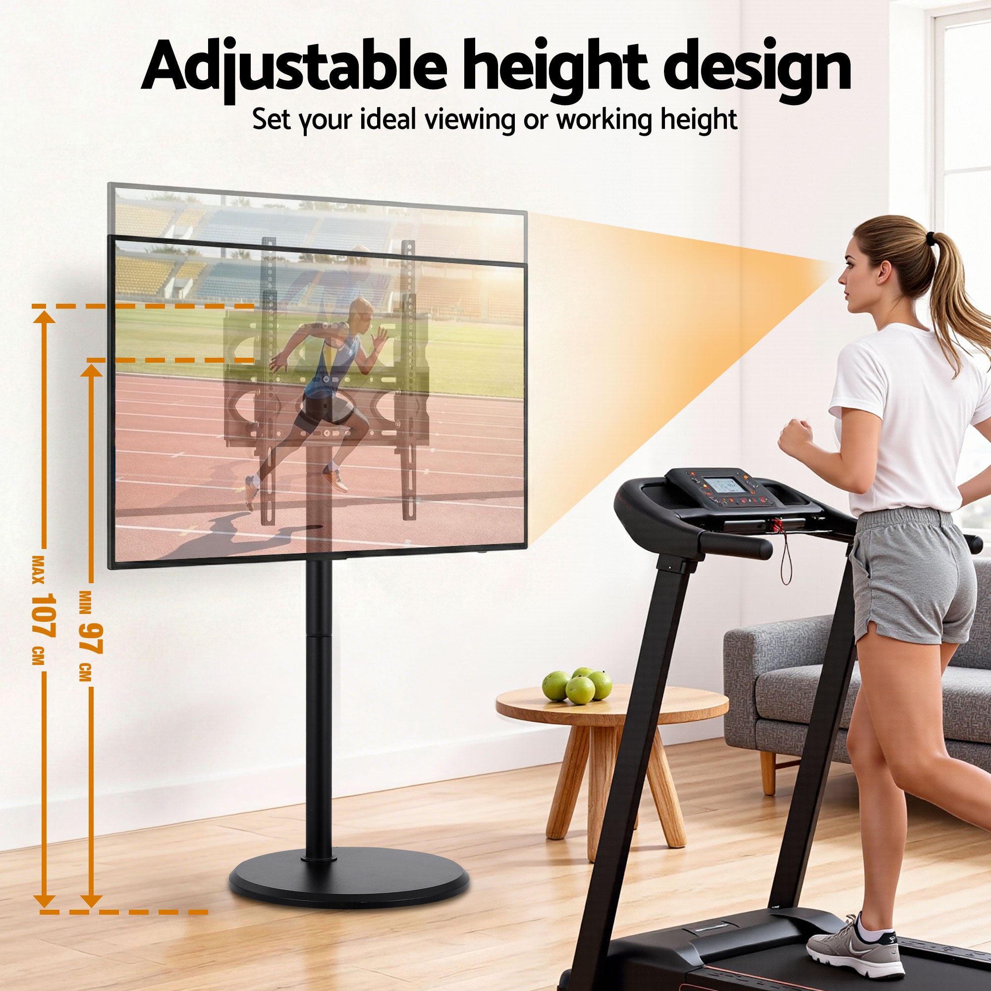 32-55 Inch Mobile TV Stand with Wheels Adjustable Height Tilt Floor Mount