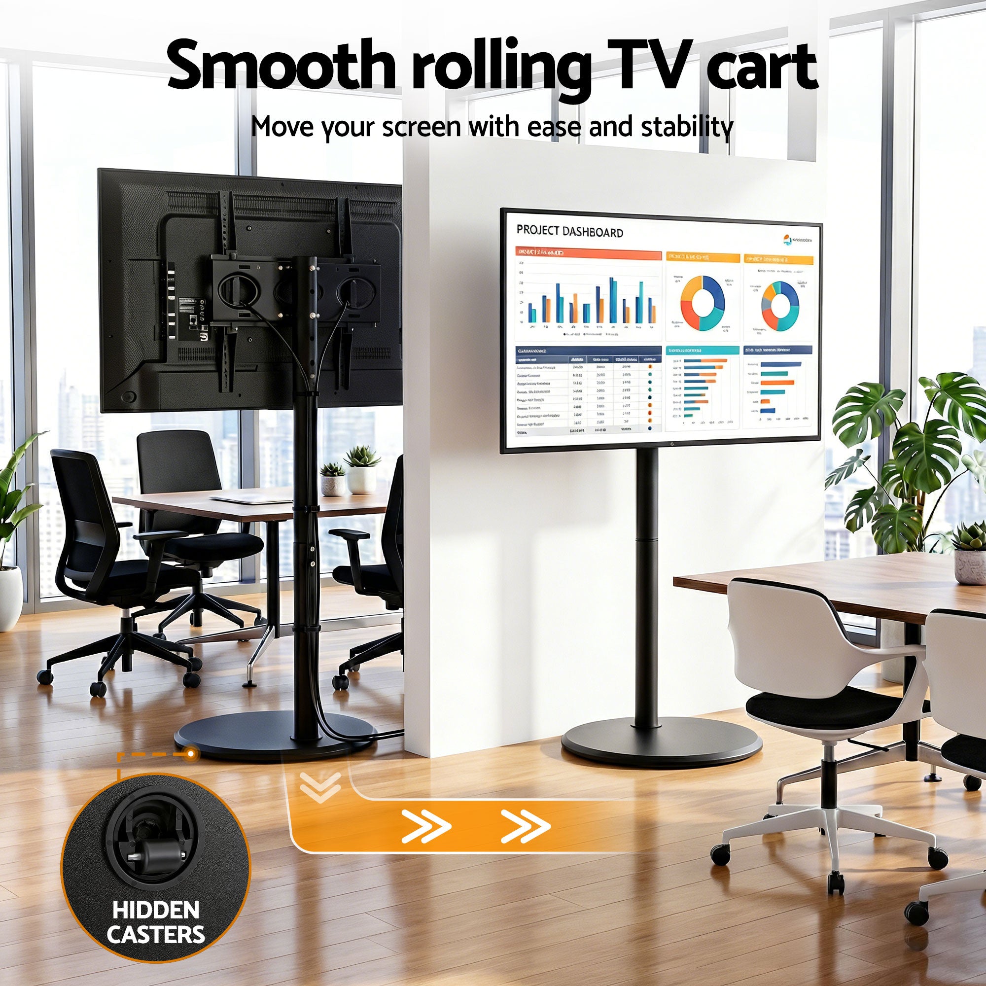 32-55 Inch Mobile TV Stand with Wheels Adjustable Height Tilt Floor Mount