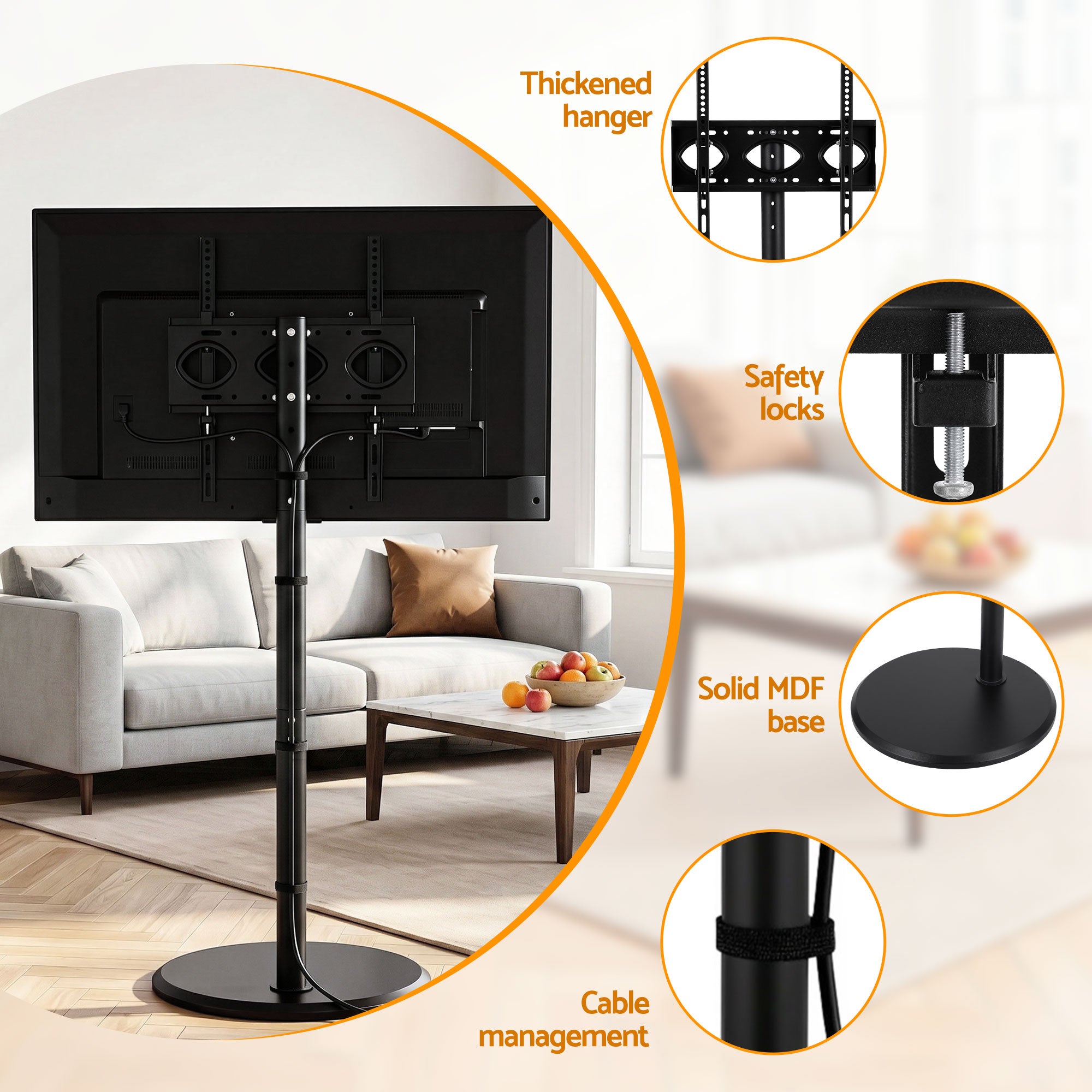 32-55 Inch Mobile TV Stand with Wheels Adjustable Height Tilt Floor Mount