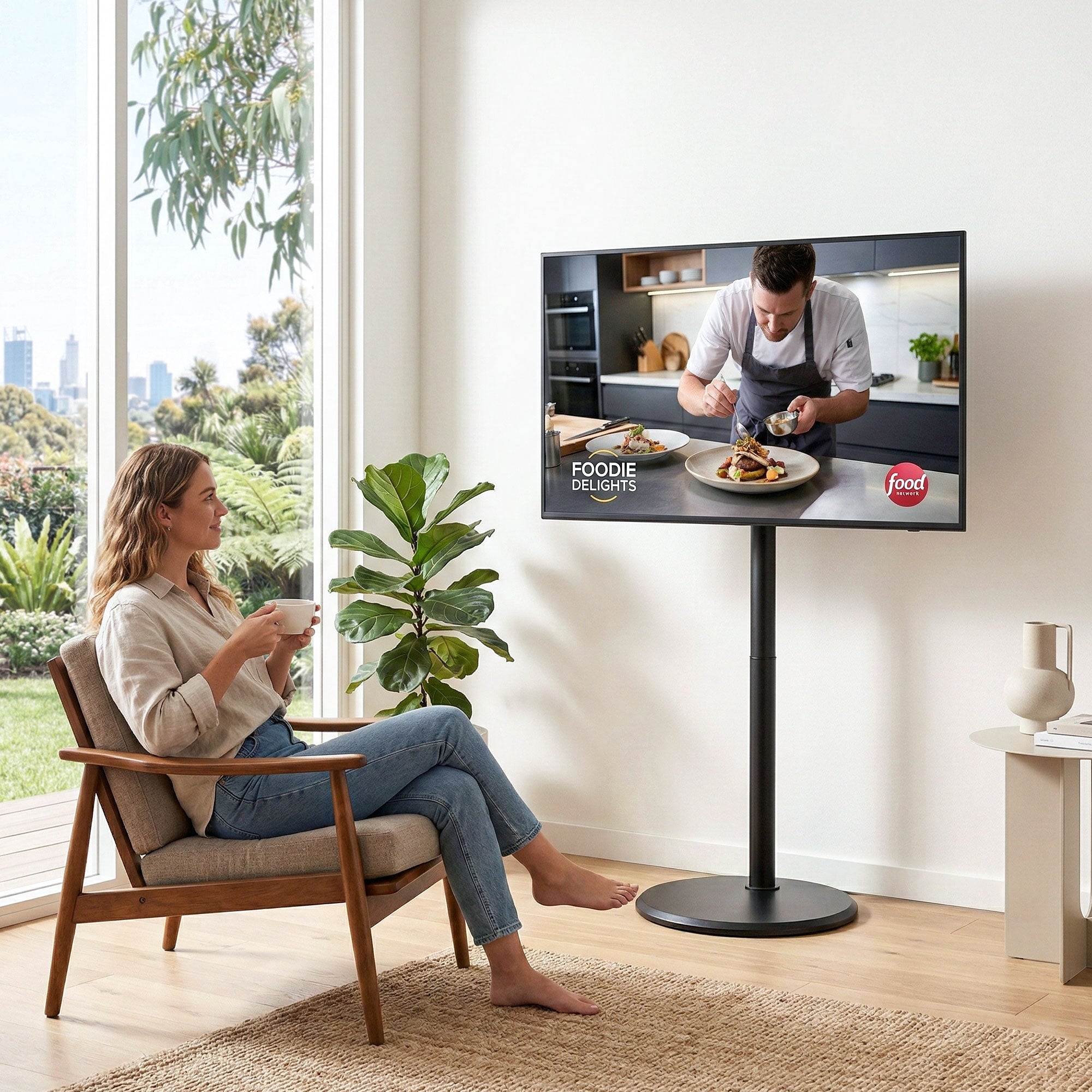 32-55 Inch Mobile TV Stand with Wheels Adjustable Height Tilt Floor Mount