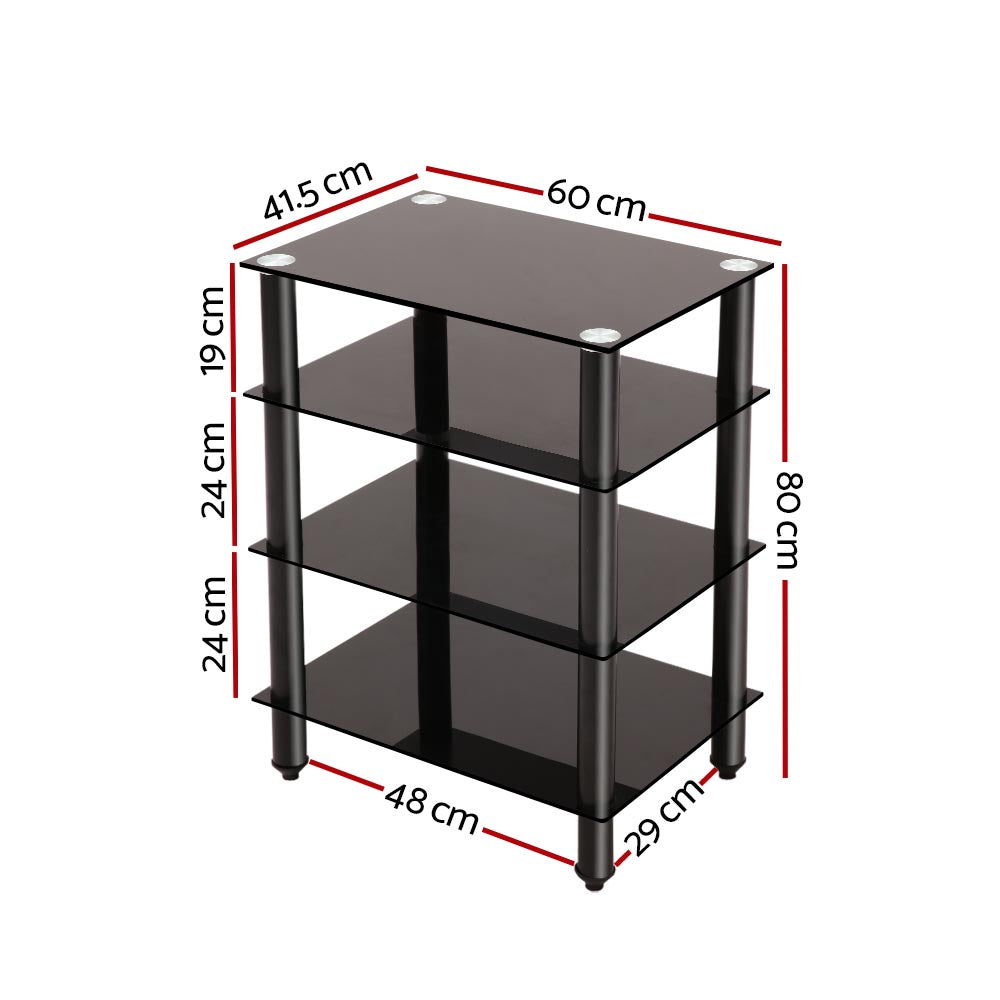 Tv Stand 4 Tiers Storage Shelf Rack Tempered Glass Entertainment Unit