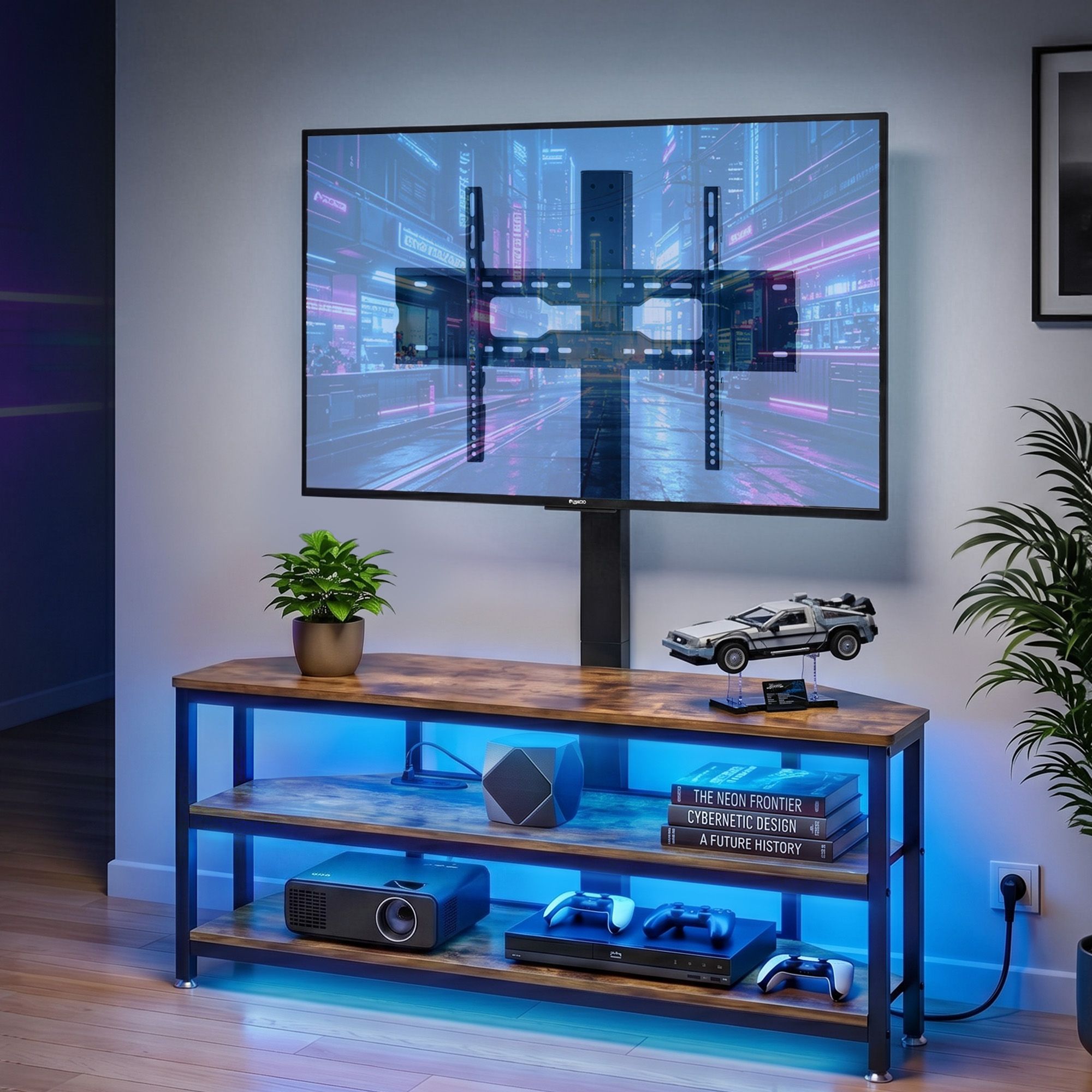 Corner TV Stand 32-70" RGB LED Power Outlet | Simpledeals