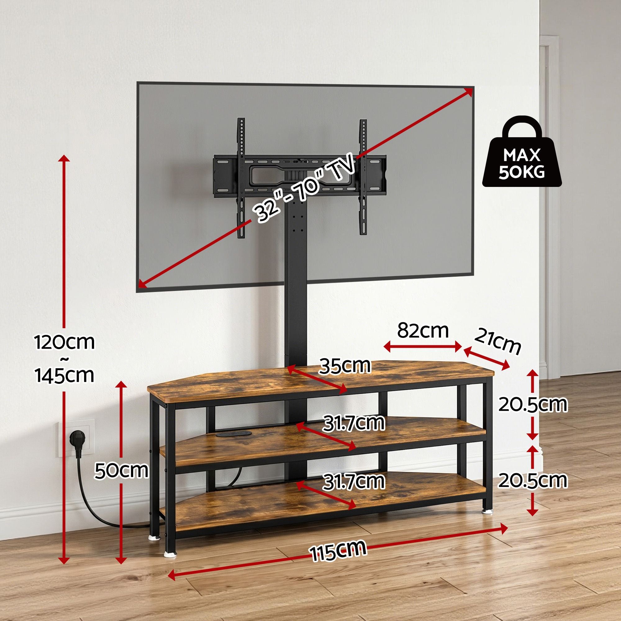 Corner TV Stand 32-70" RGB LED Power Outlet | Simpledeals