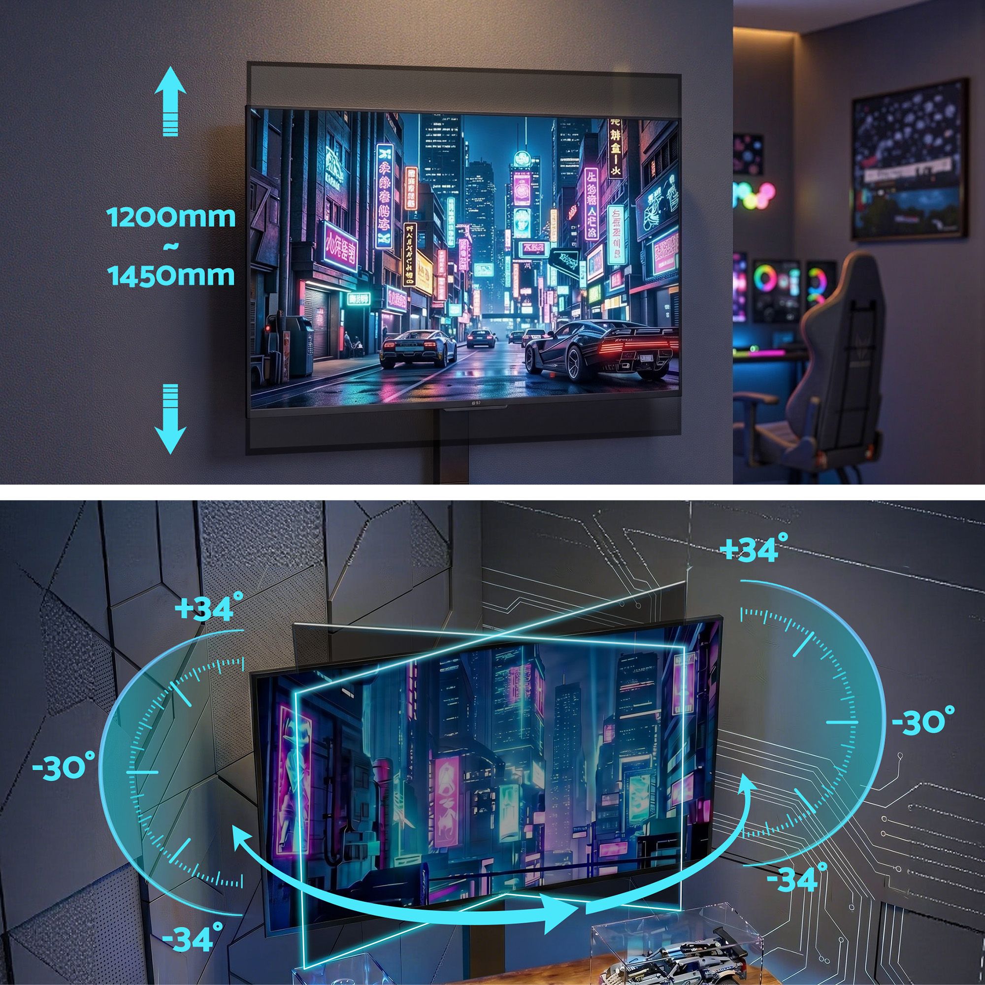 Corner TV Stand 32-70" RGB LED Power Outlet | Simpledeals